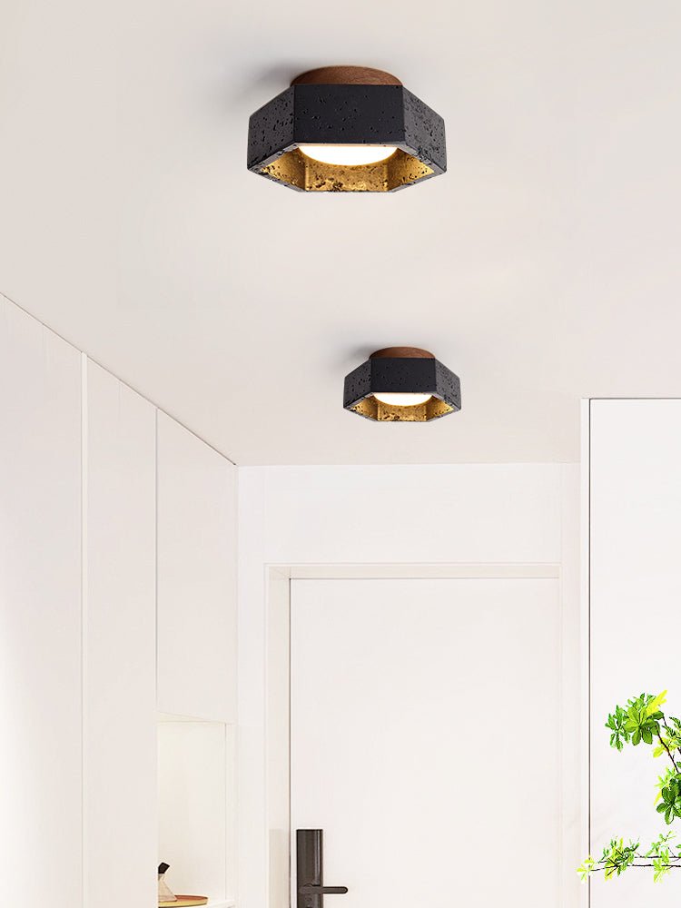 Hexara Hexagon Black Travertine Ceiling Lamp