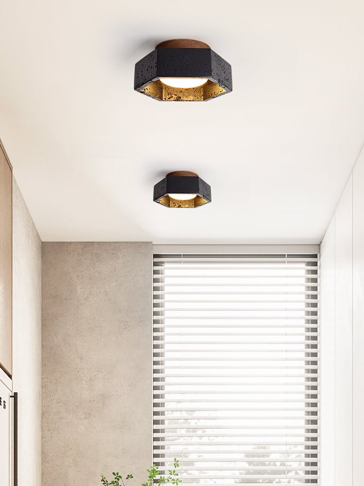 Hexara Hexagon Black Travertine Ceiling Lamp