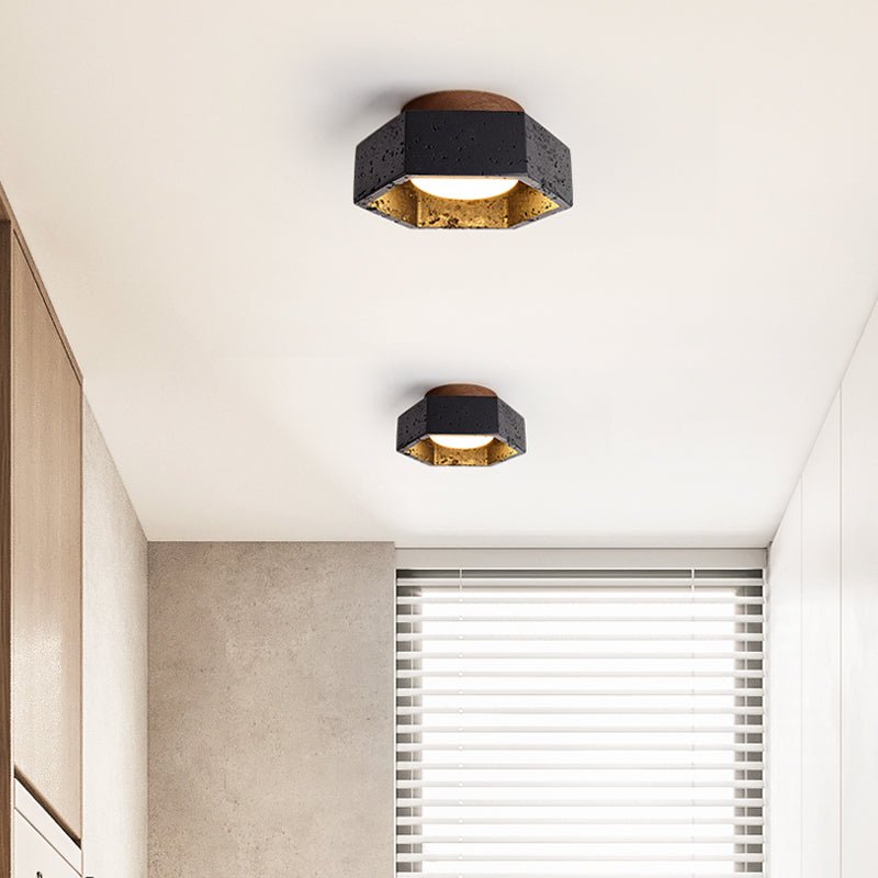 Hexara Hexagon Black Travertine Ceiling Lamp