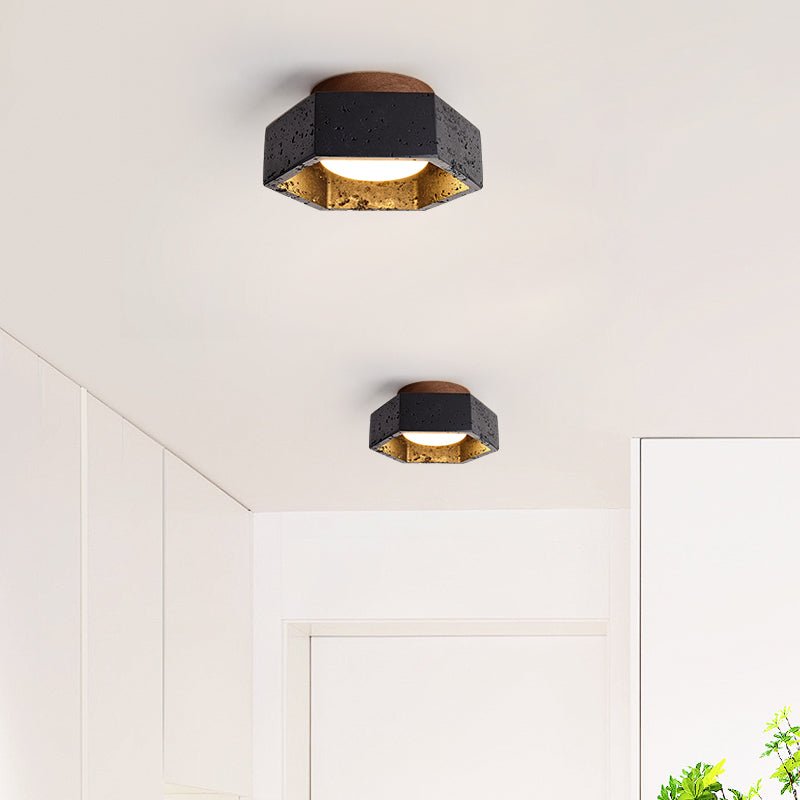 Hexara Hexagon Black Travertine Ceiling Lamp