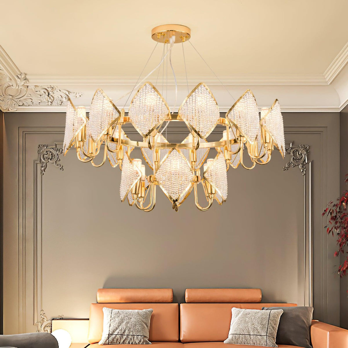 Cyrirena Chandelier Crystal Leaf Double-Tier