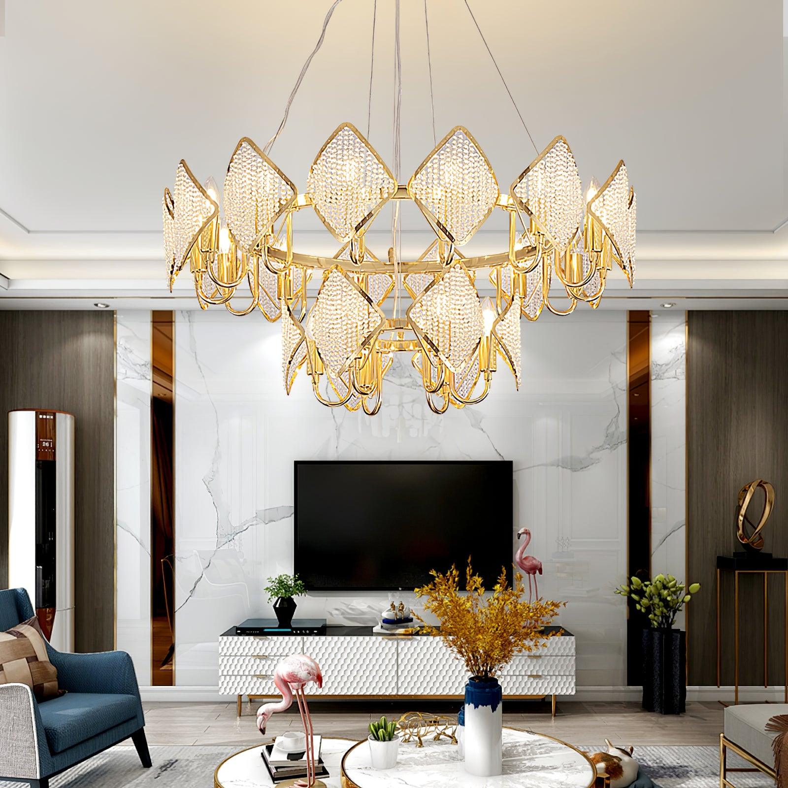Cyrirena Chandelier Crystal Leaf Double-Tier