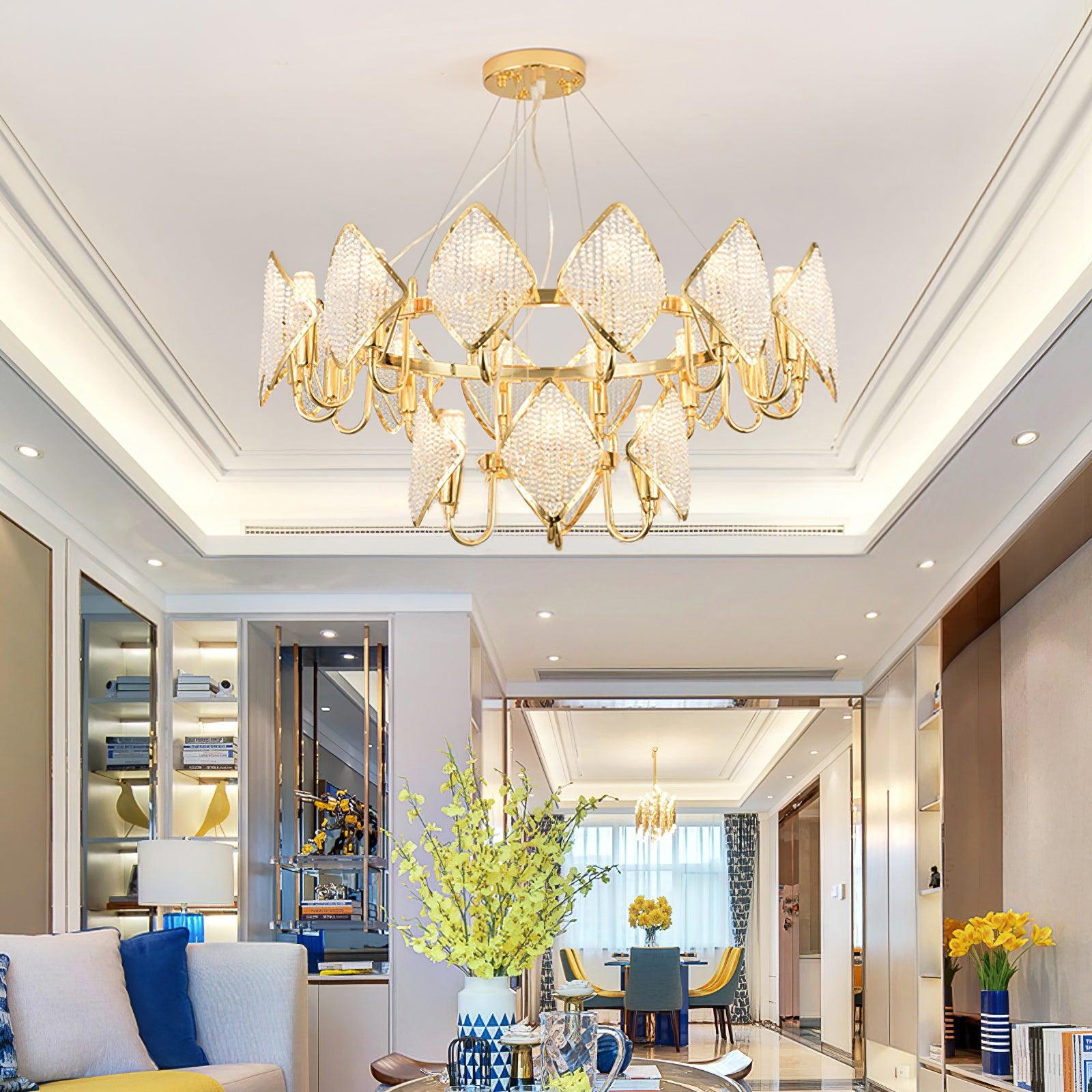 Cyrirena Chandelier Crystal Leaf Double-Tier