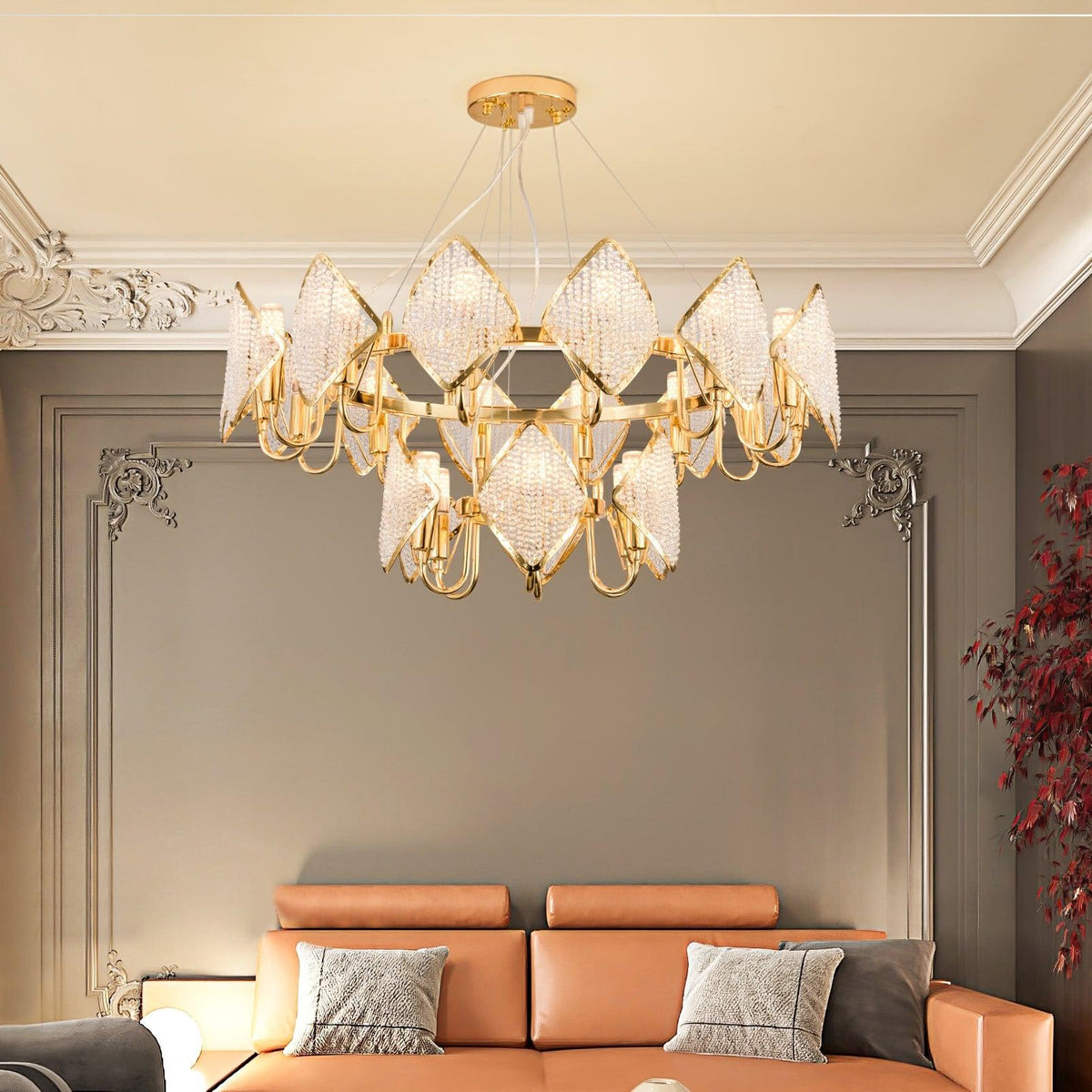 Cyrirena Chandelier Crystal Leaf Double-Tier