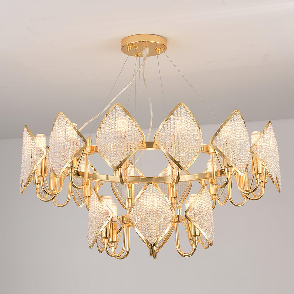 Cyrirena Chandelier Crystal Leaf Double-Tier