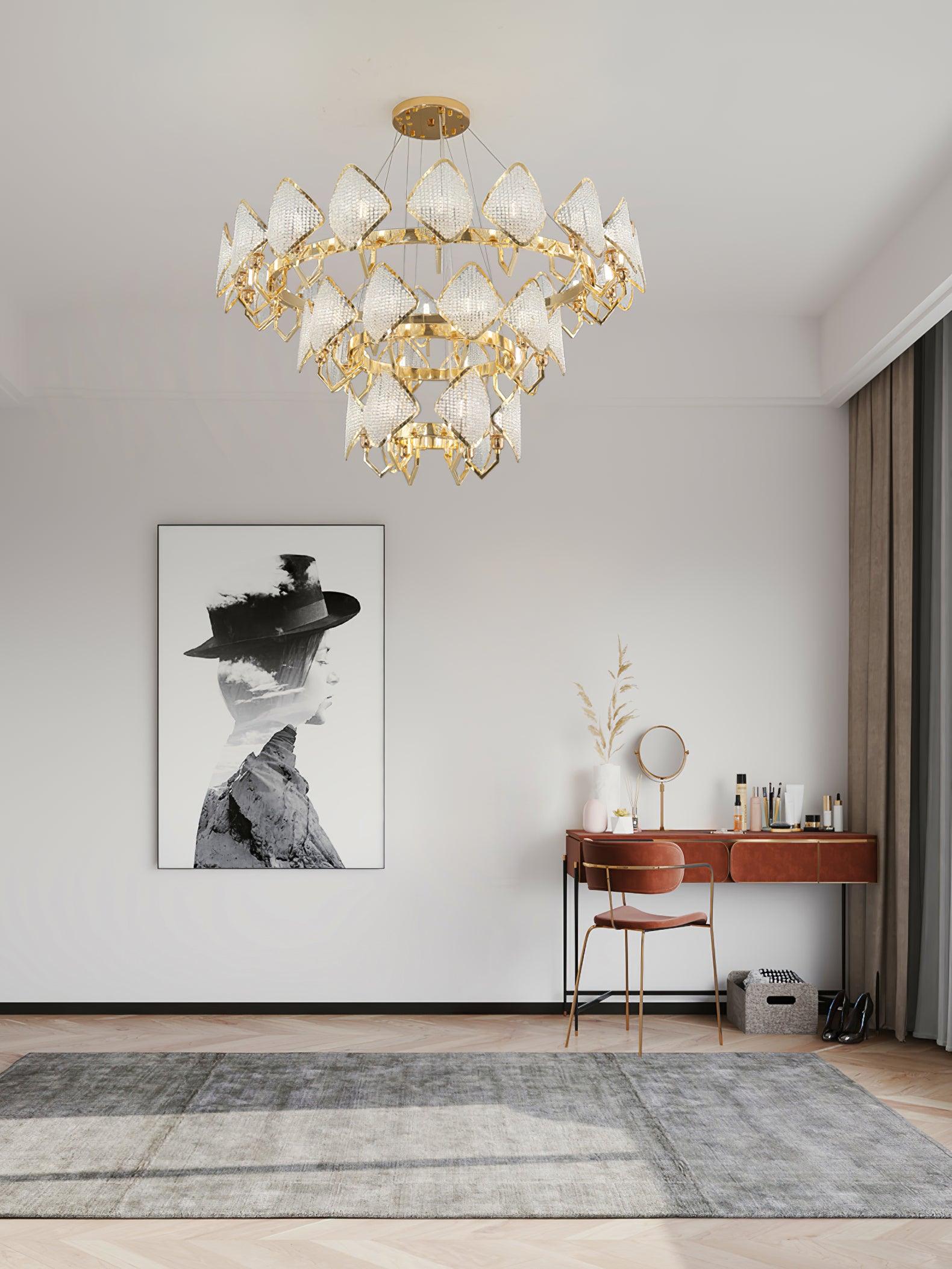 Cyrirena Chandelier Crystal Leaf Double-Tier