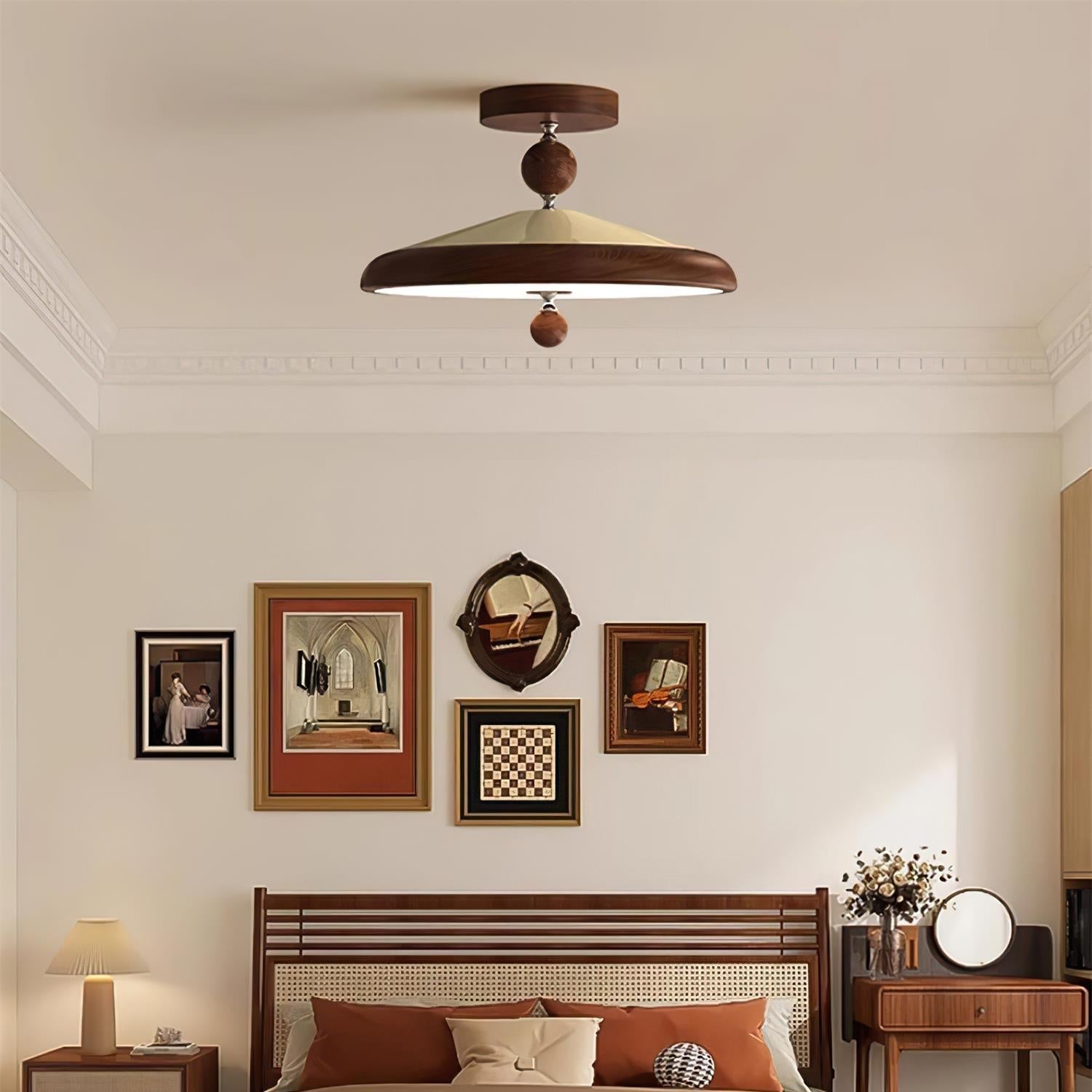 Belano Wooden Frame Round Ceiling Lamp - Neutral Decor