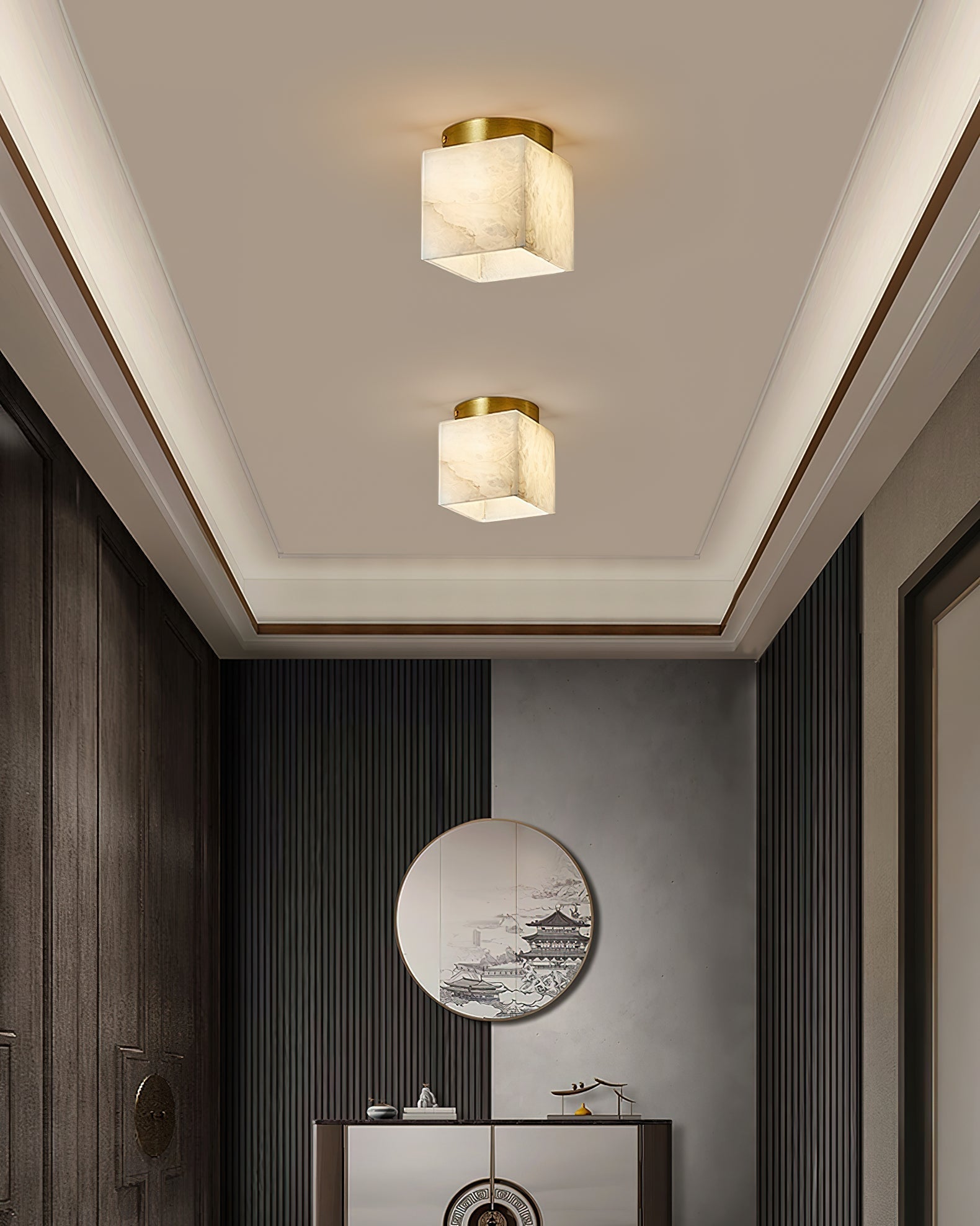 Usilia Modern Minimalist Brass Alabaster Ceiling Light - Neutral Decor
