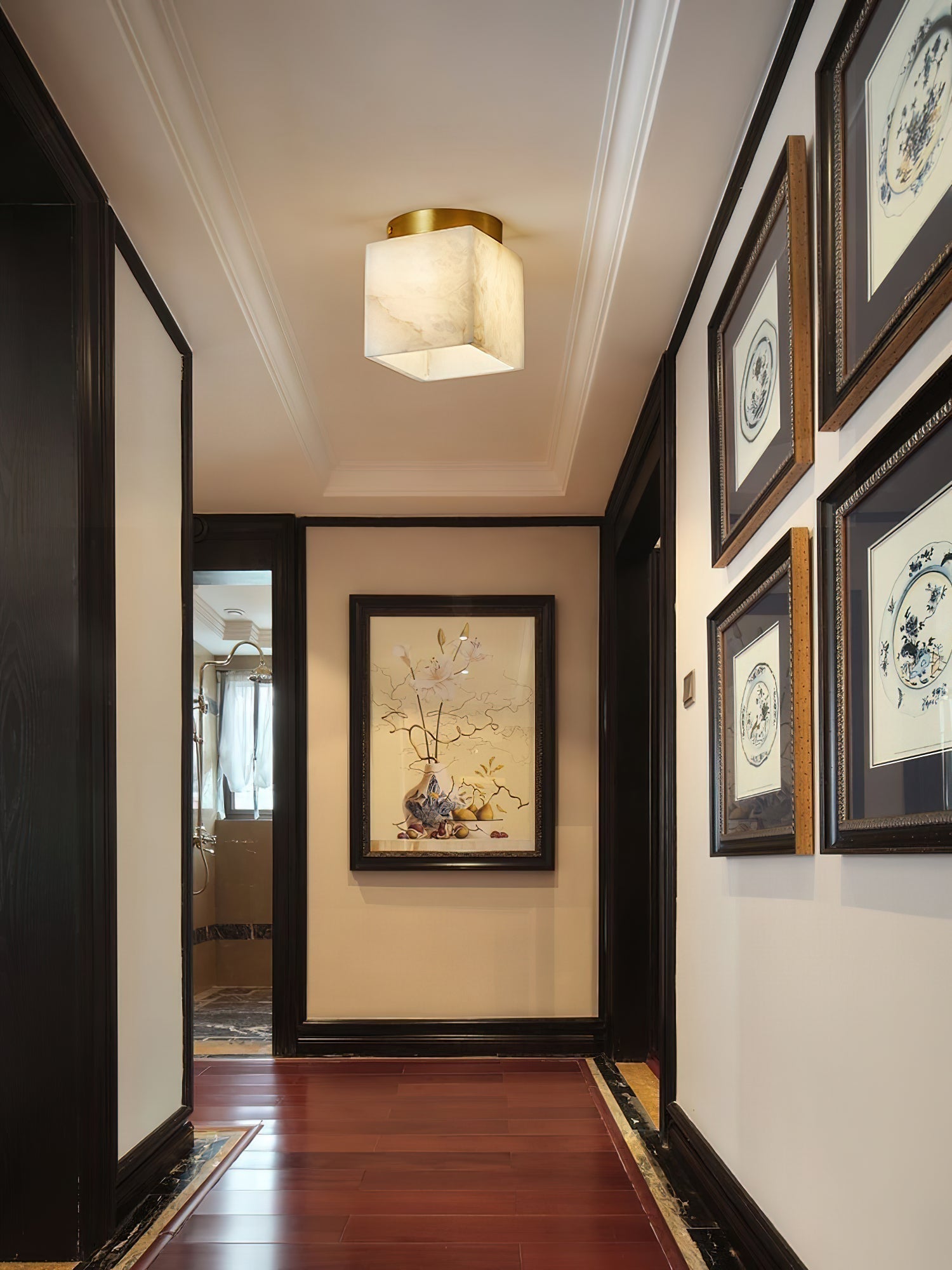 Usilia Modern Minimalist Brass Alabaster Ceiling Light - Neutral Decor