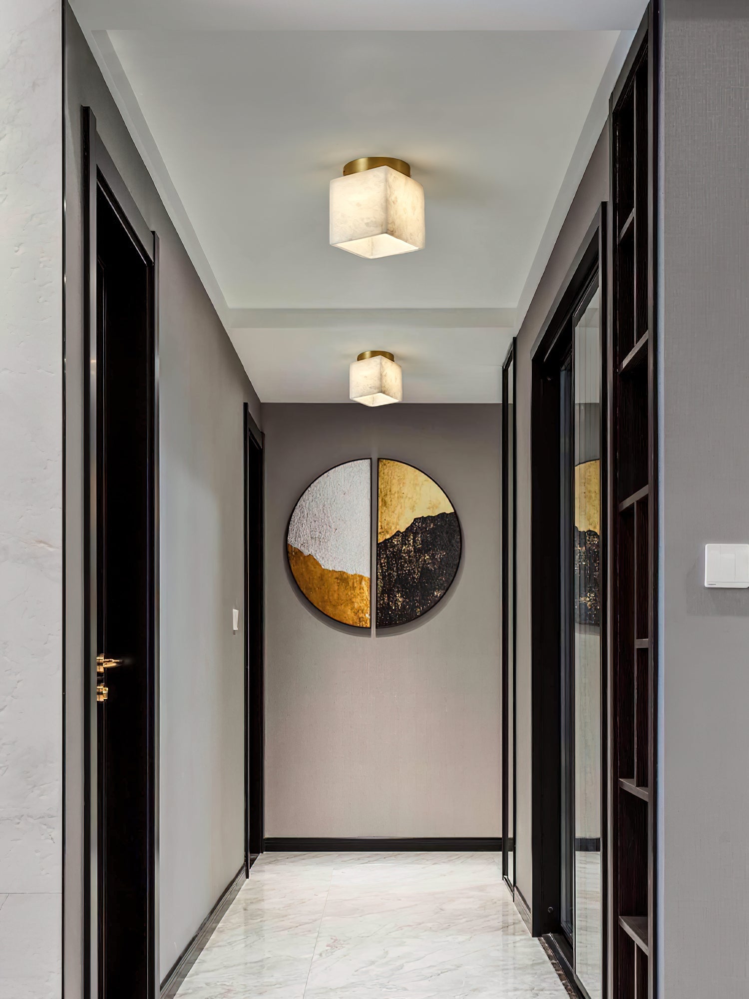 Usilia Modern Minimalist Brass Alabaster Ceiling Light - Neutral Decor