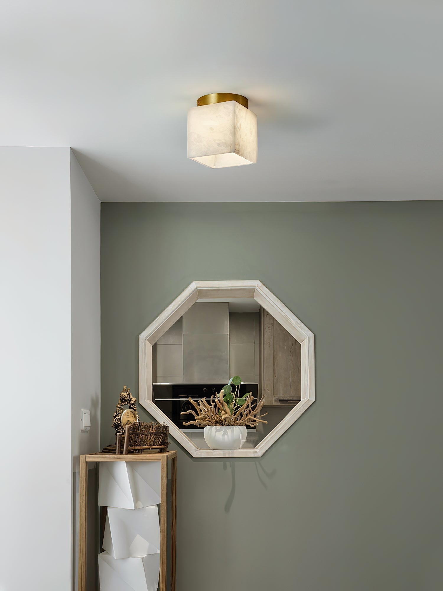 Usilia Modern Minimalist Brass Alabaster Ceiling Light - Neutral Decor