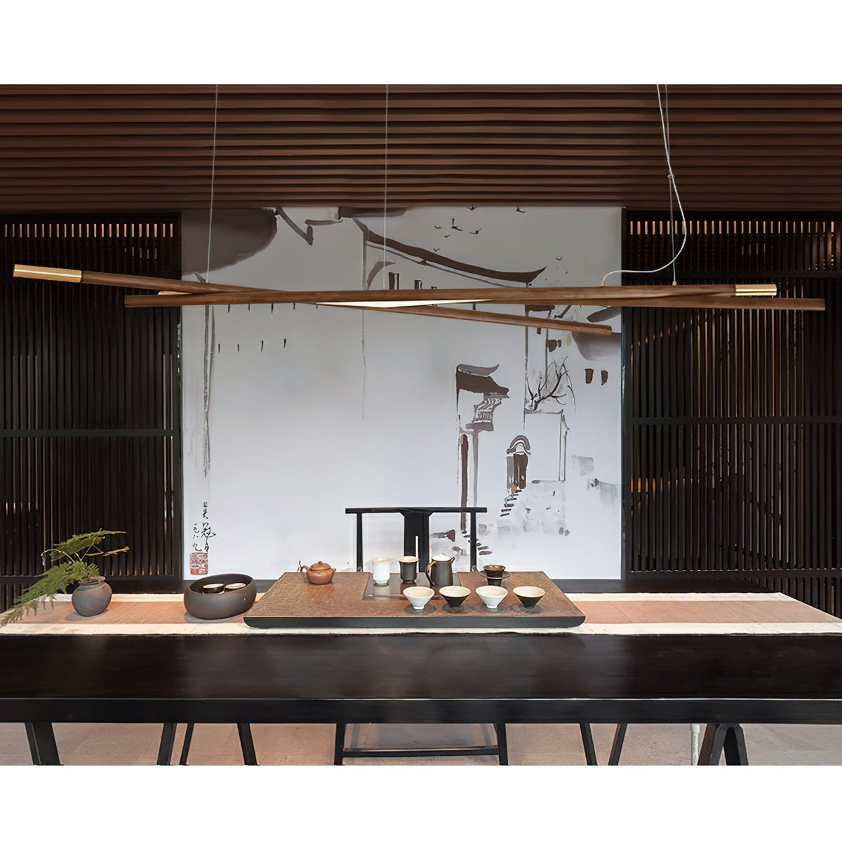Elvuaine Chandelier Wooden Linear LED