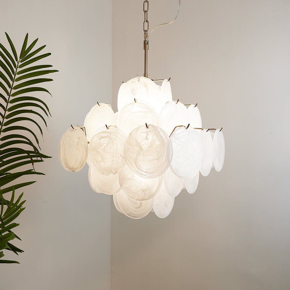 Liorinelle Chandelier White Murano Glass Disc Cluster