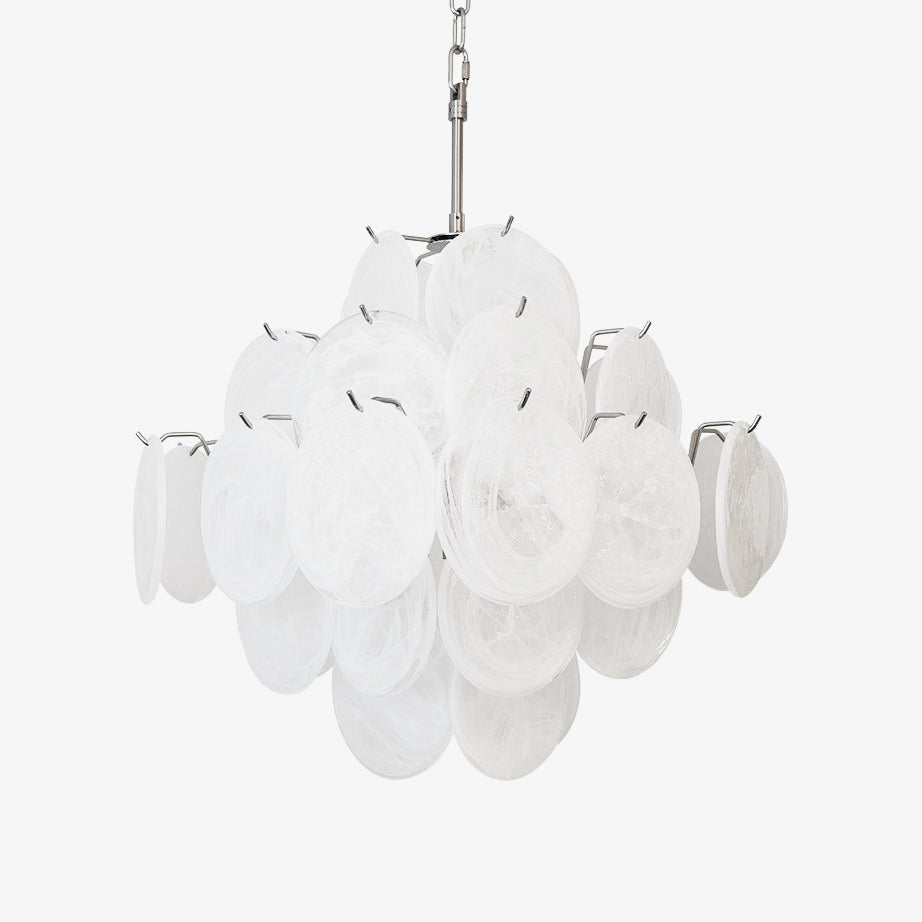 Liorinelle Chandelier White Murano Glass Disc Cluster