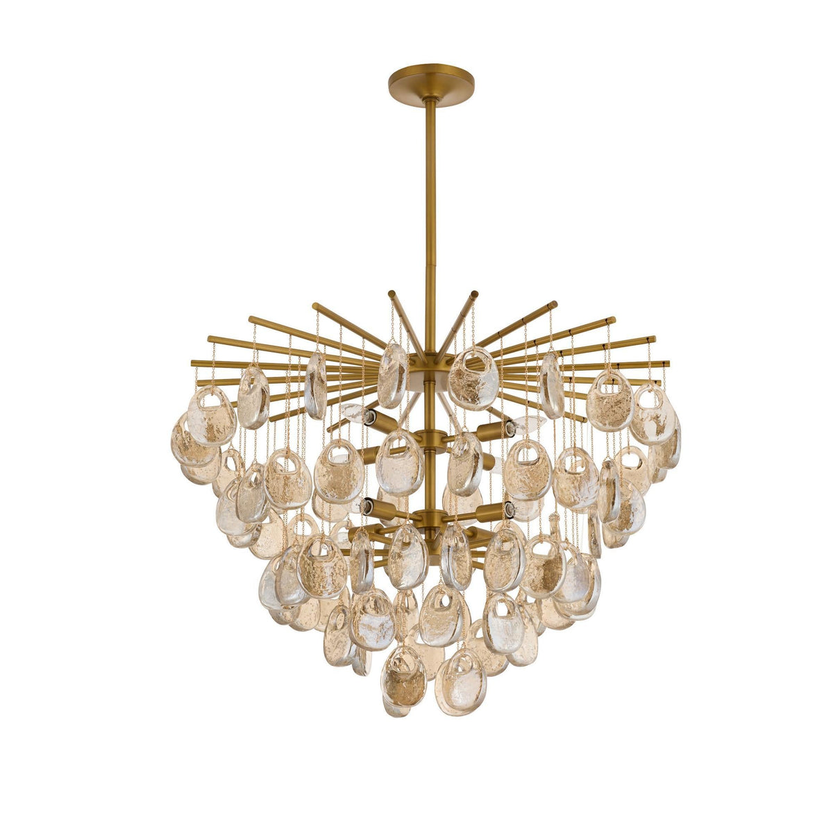 Velaian Chandelier Amber Seedy Glass Drop Antique Brass