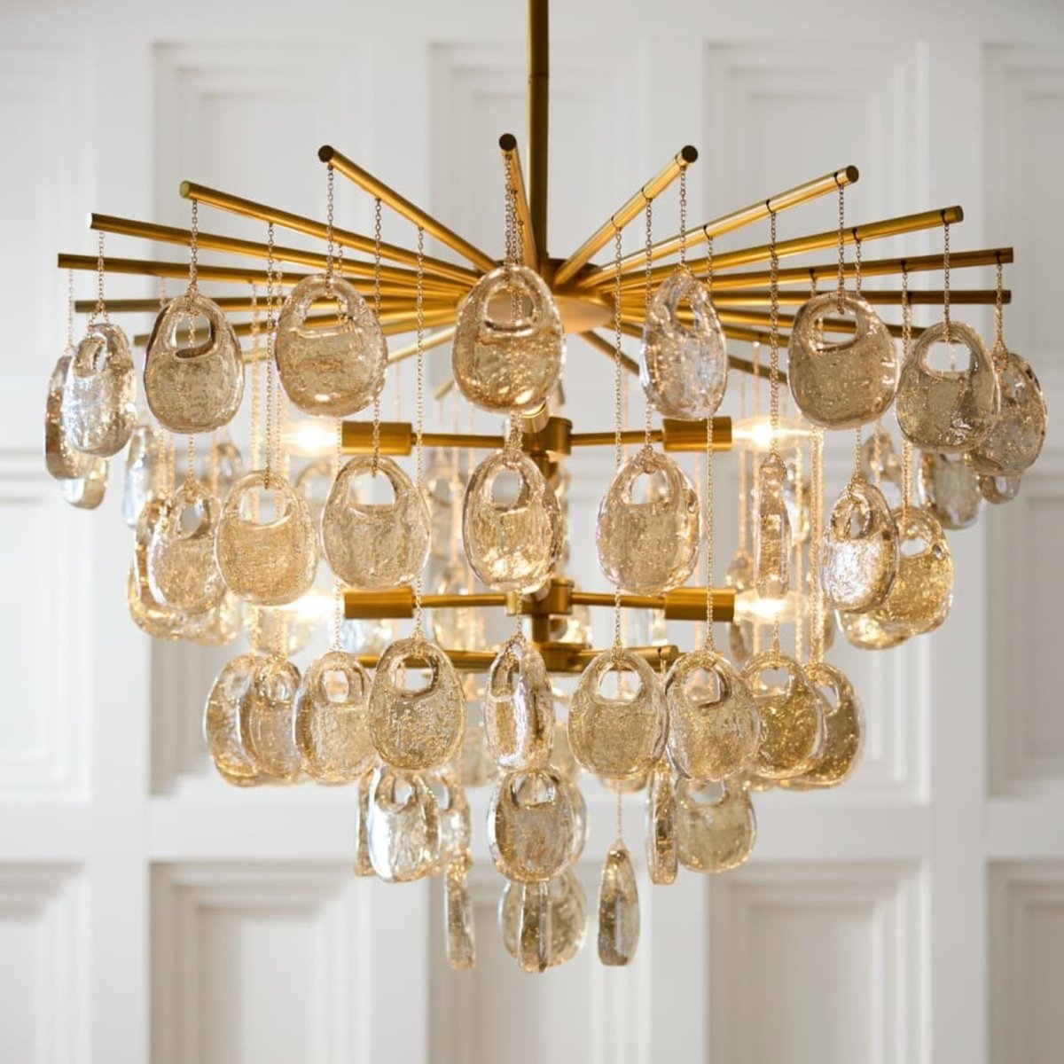 Velaian Chandelier Amber Seedy Glass Drop Antique Brass