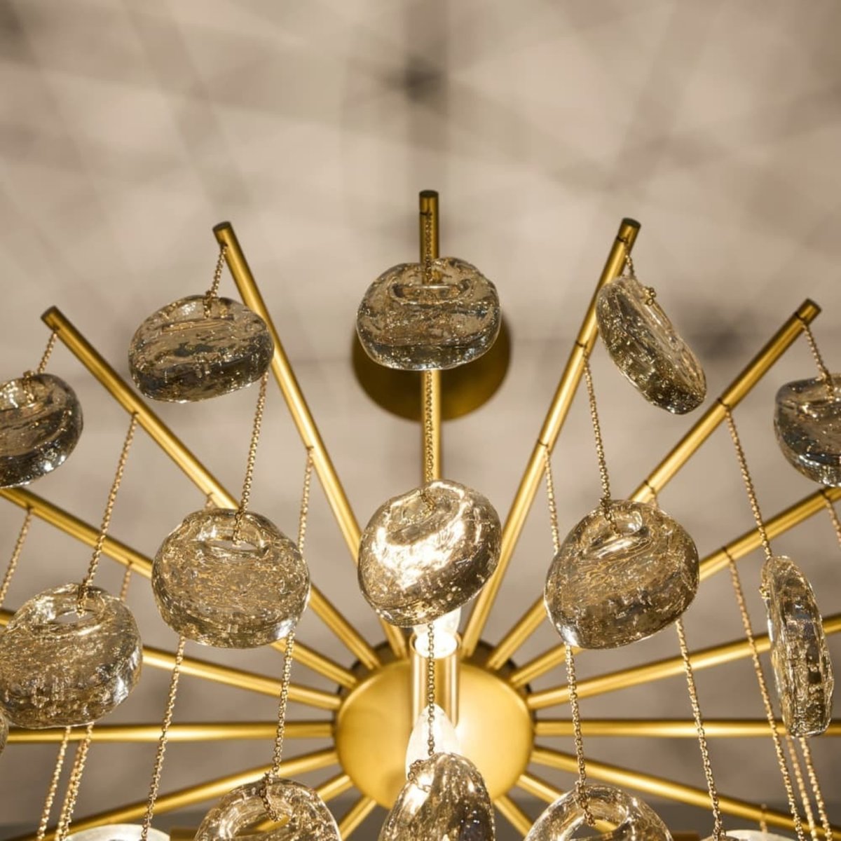 Velaian Chandelier Amber Seedy Glass Drop Antique Brass