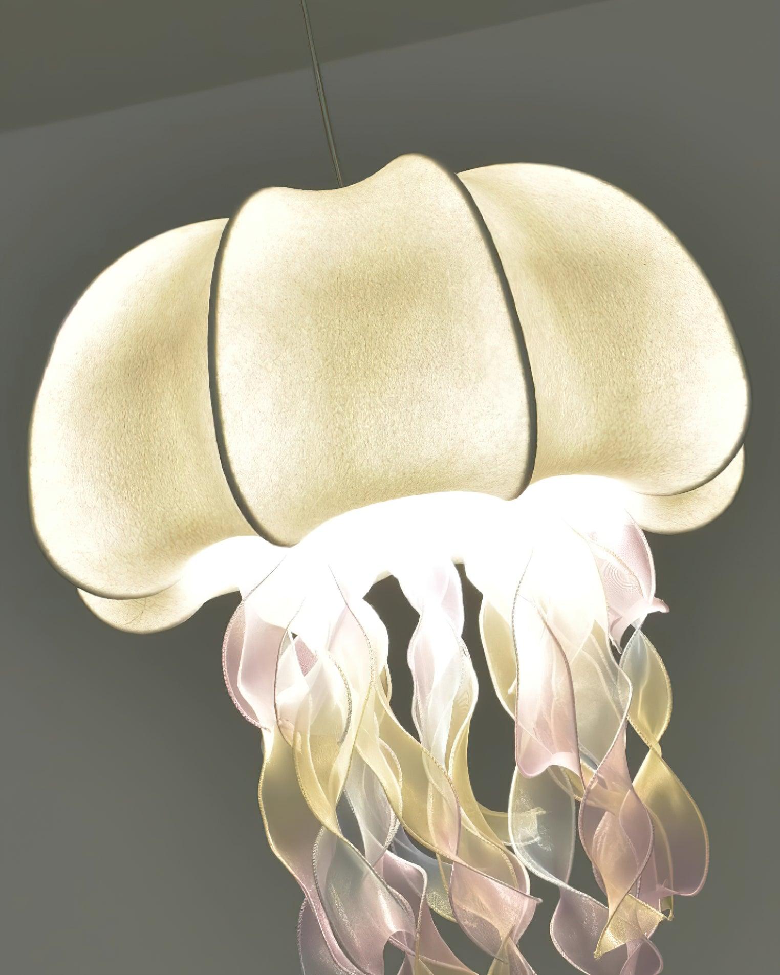 Jellyfish Pendant Light with Iridescent Ribbons - Neutral Decor