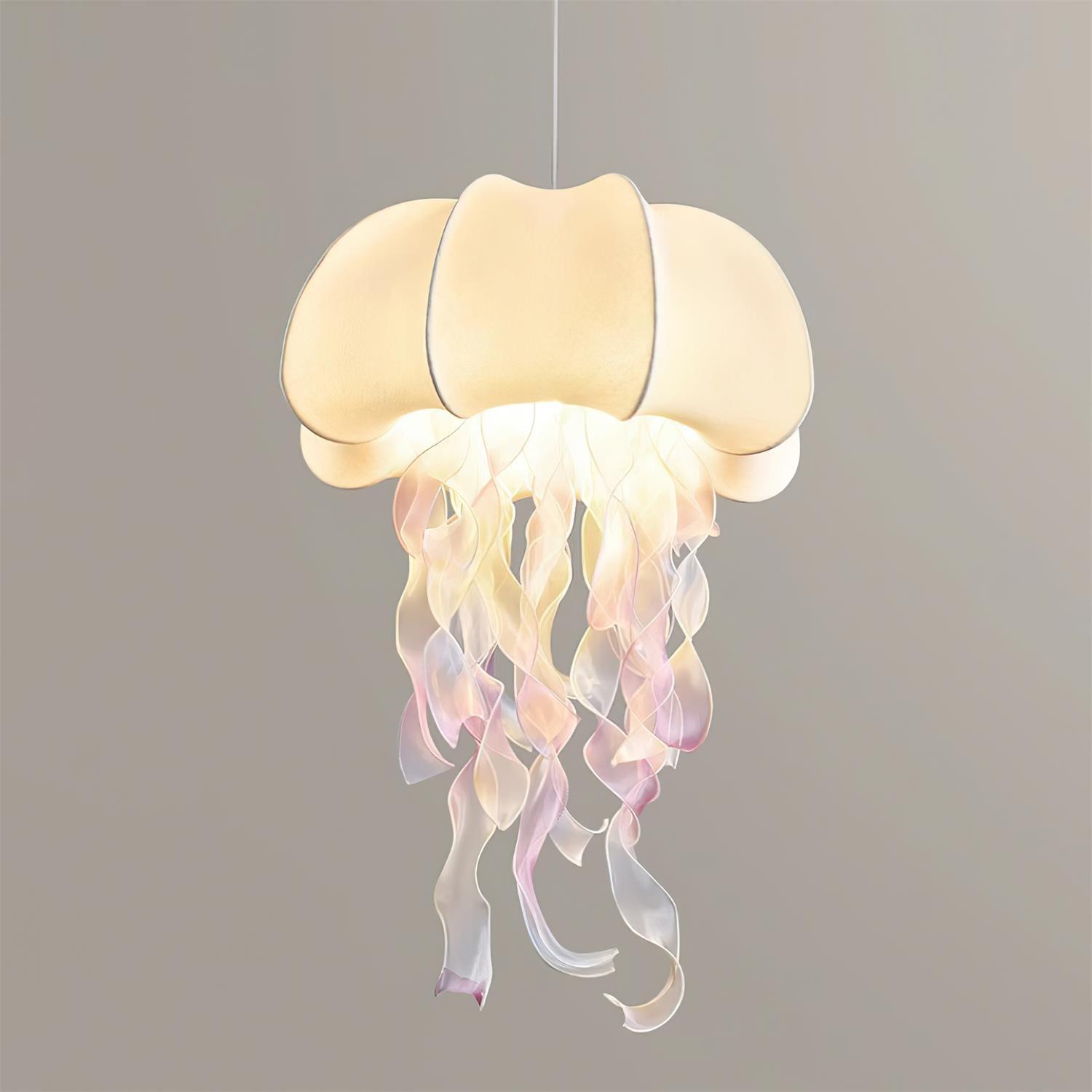 Jellyfish Pendant Light with Iridescent Ribbons - Neutral Decor