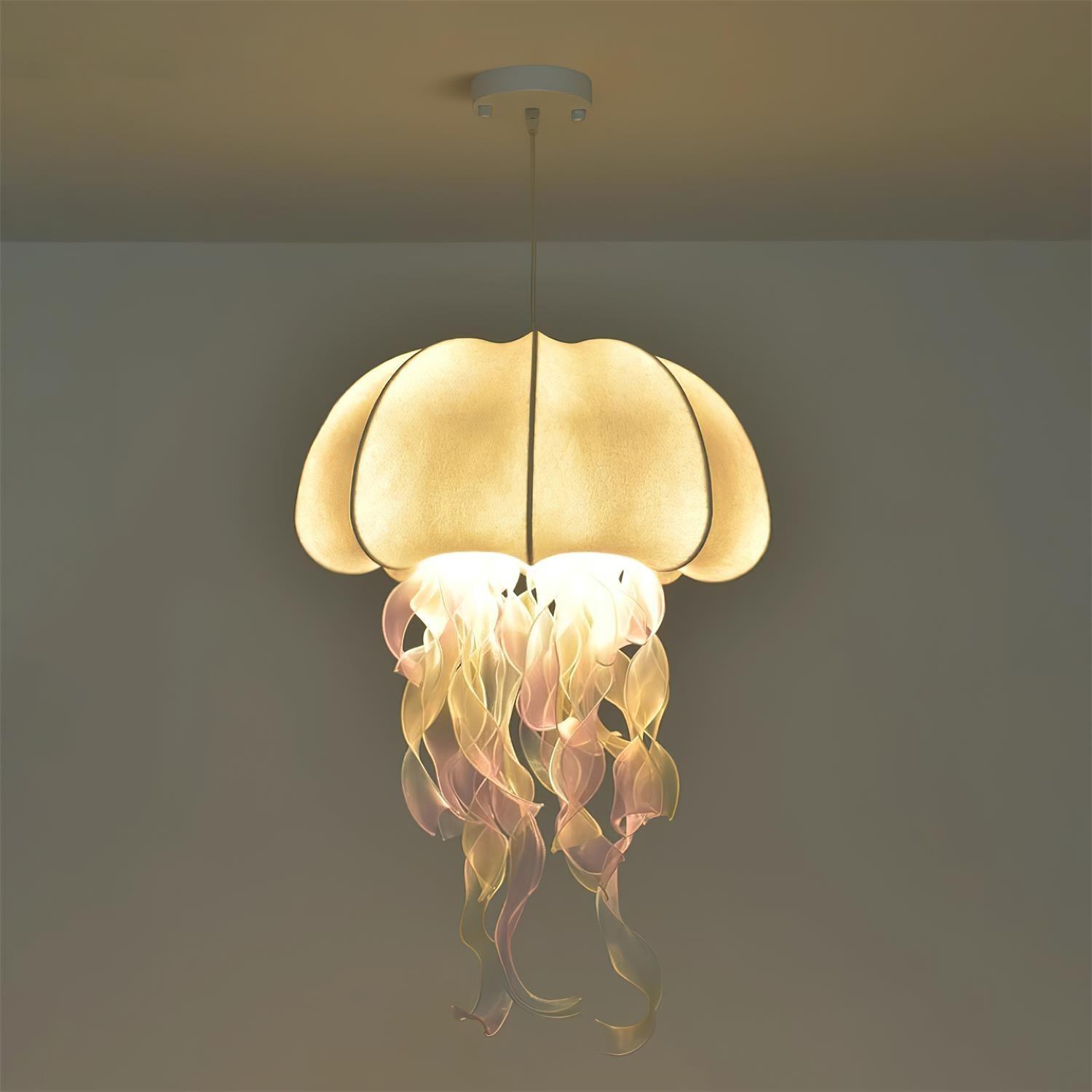 Jellyfish Pendant Light with Iridescent Ribbons - Neutral Decor