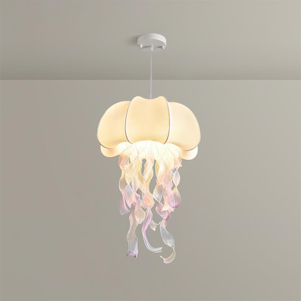 Jellyfish Pendant Light with Iridescent Ribbons - Neutral Decor