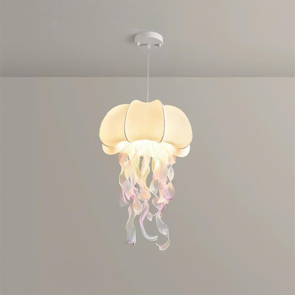 Jellyfish Pendant Light with Iridescent Ribbons - Neutral Decor