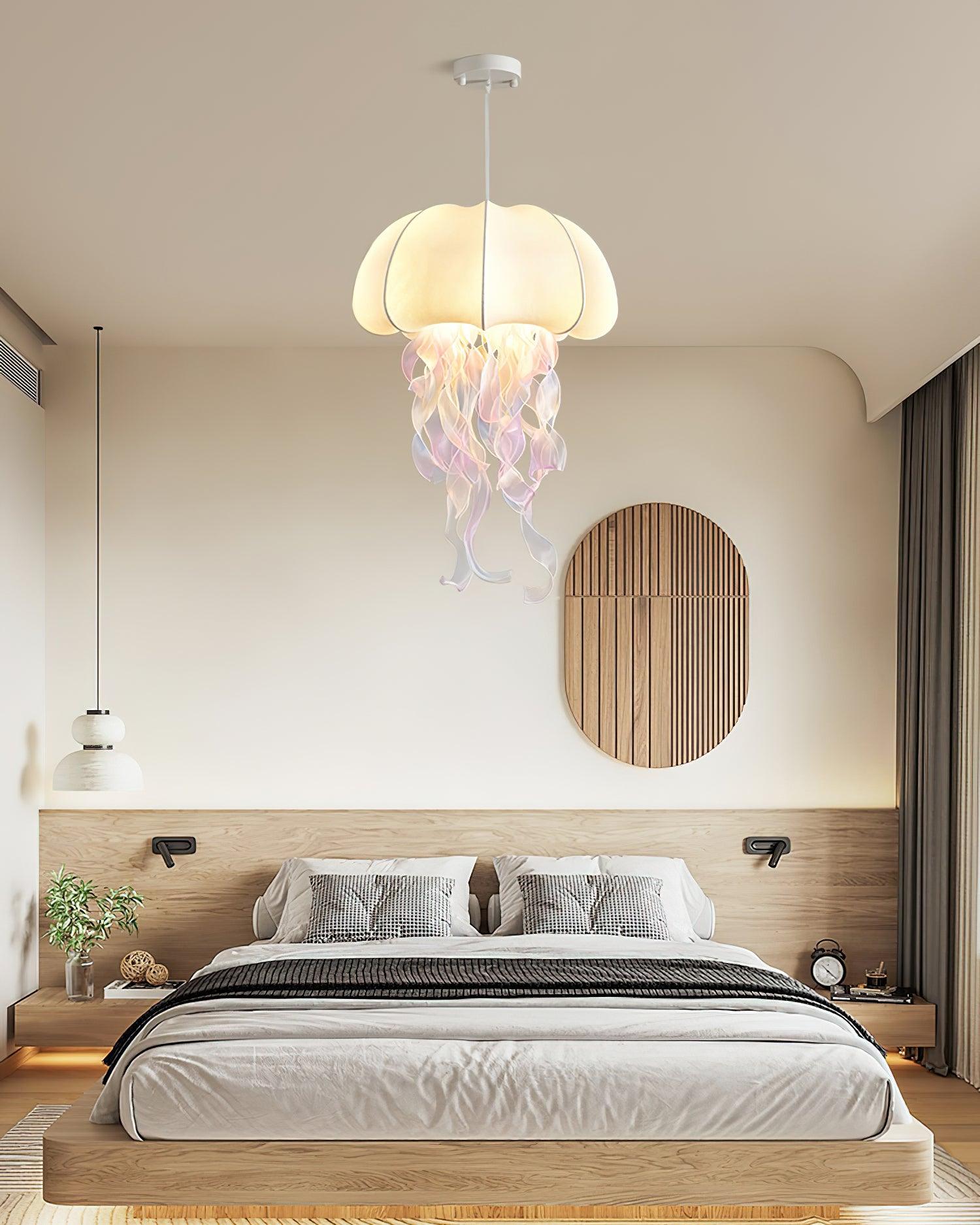 Jellyfish Pendant Light with Iridescent Ribbons - Neutral Decor