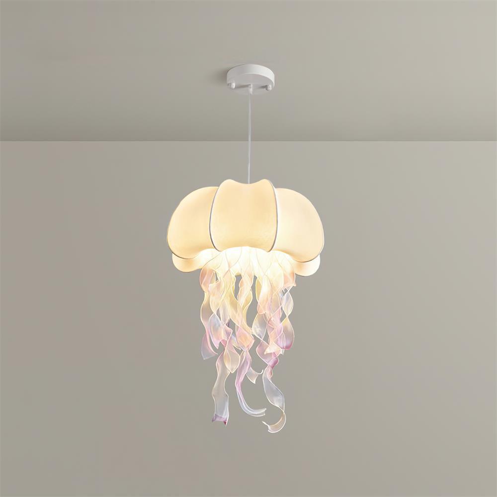 Jellyfish Pendant Light with Iridescent Ribbons - Neutral Decor