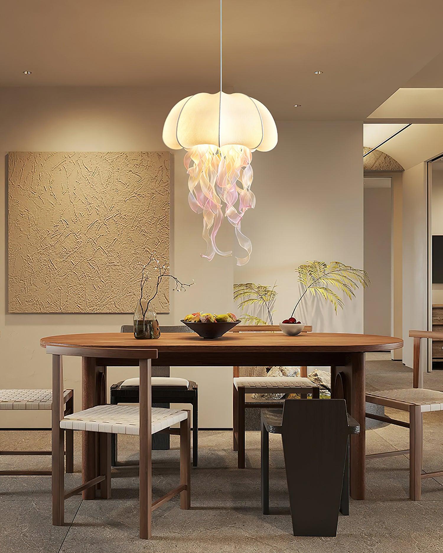 Jellyfish Pendant Light with Iridescent Ribbons - Neutral Decor