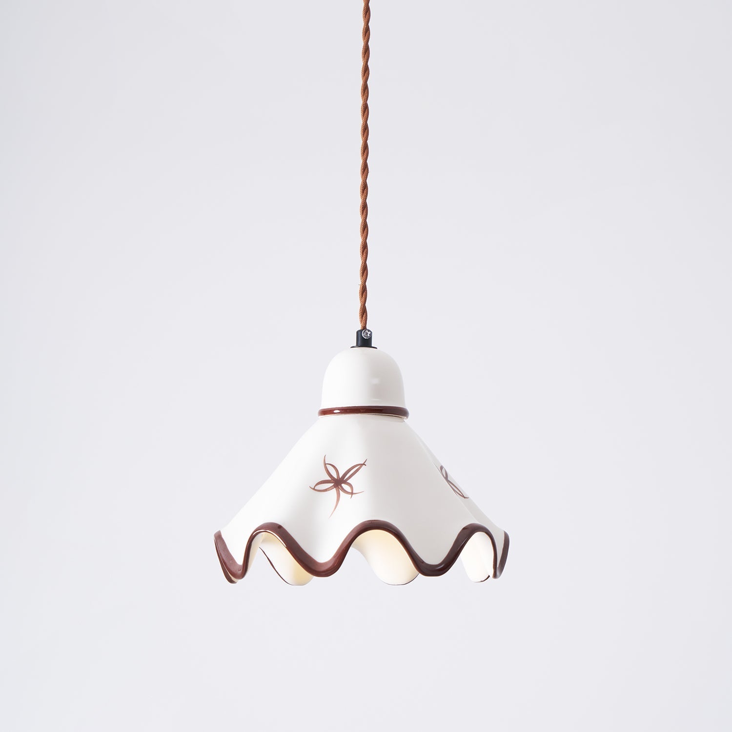 Pendant Lamp Ceramic Wavy Shade Rustic Brown Trim Retro Farmhouse - Neutral Decor