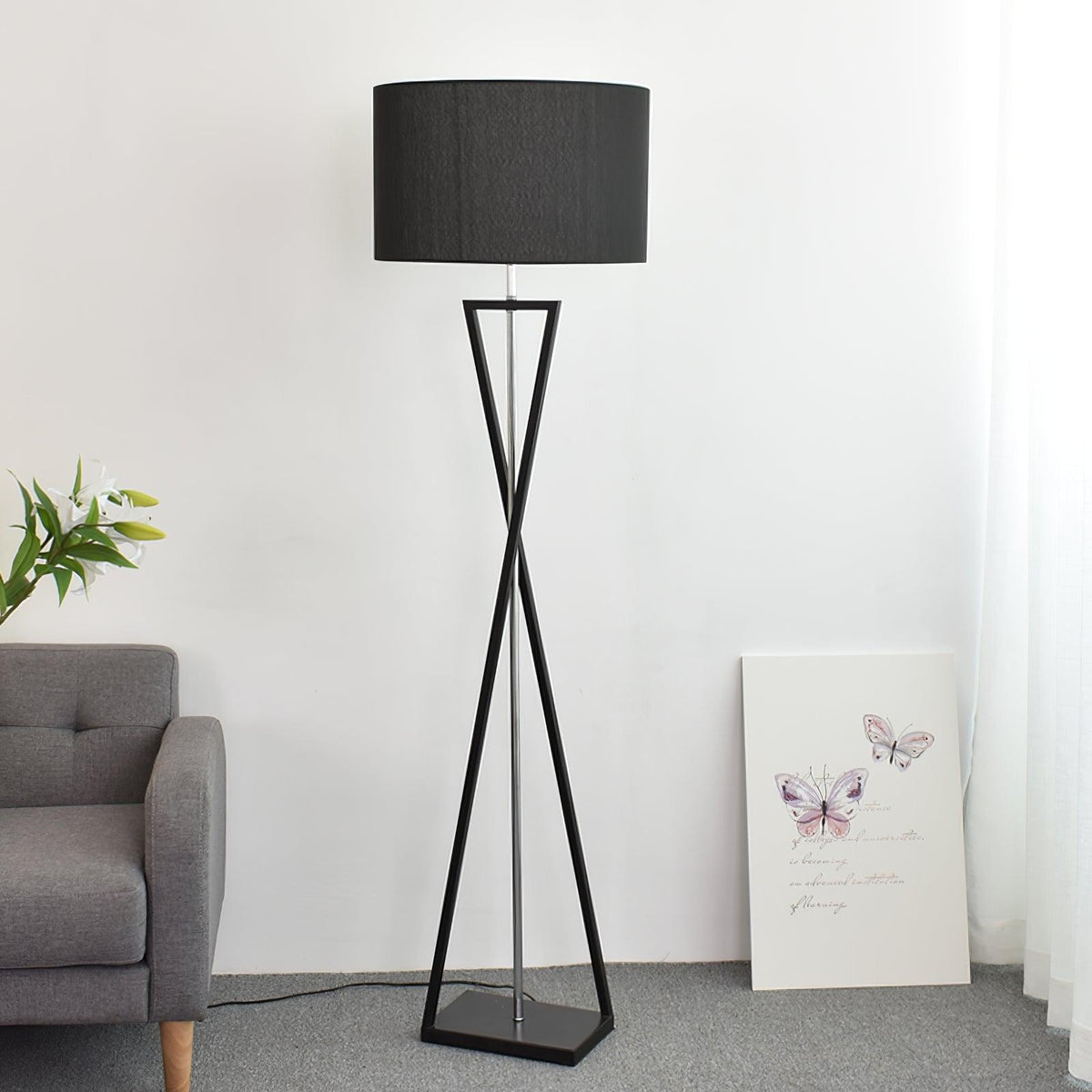 Xeno Black Fabric Modern Floor Lamp