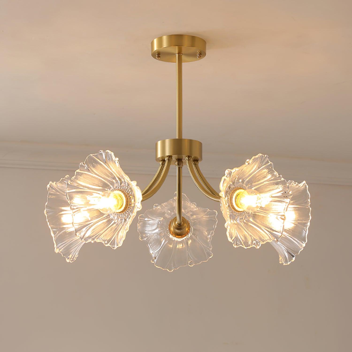 Lustra Chandelier Flower Glass with Brass Finish - Neutral Decor