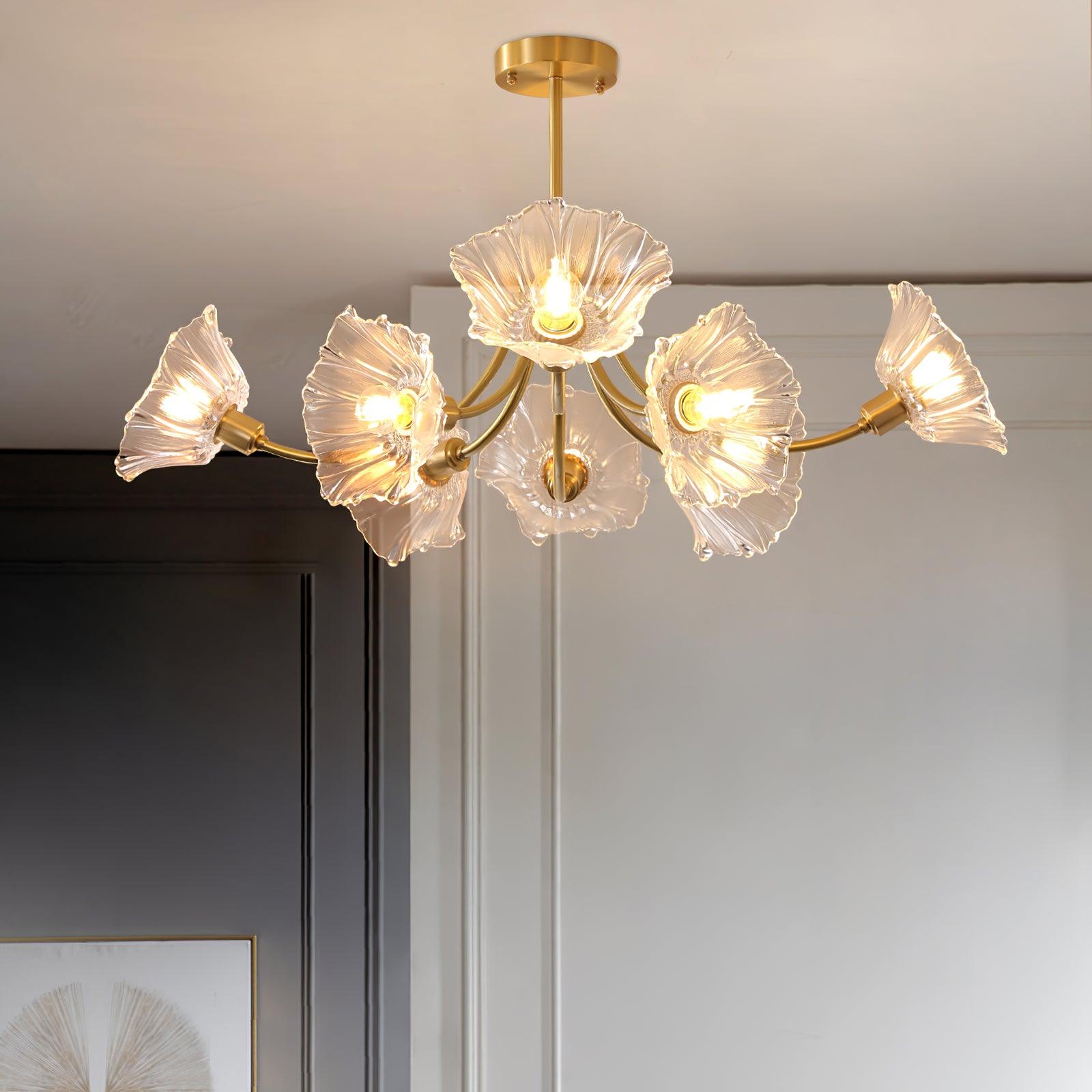 Lustra Chandelier Flower Glass with Brass Finish - Neutral Decor