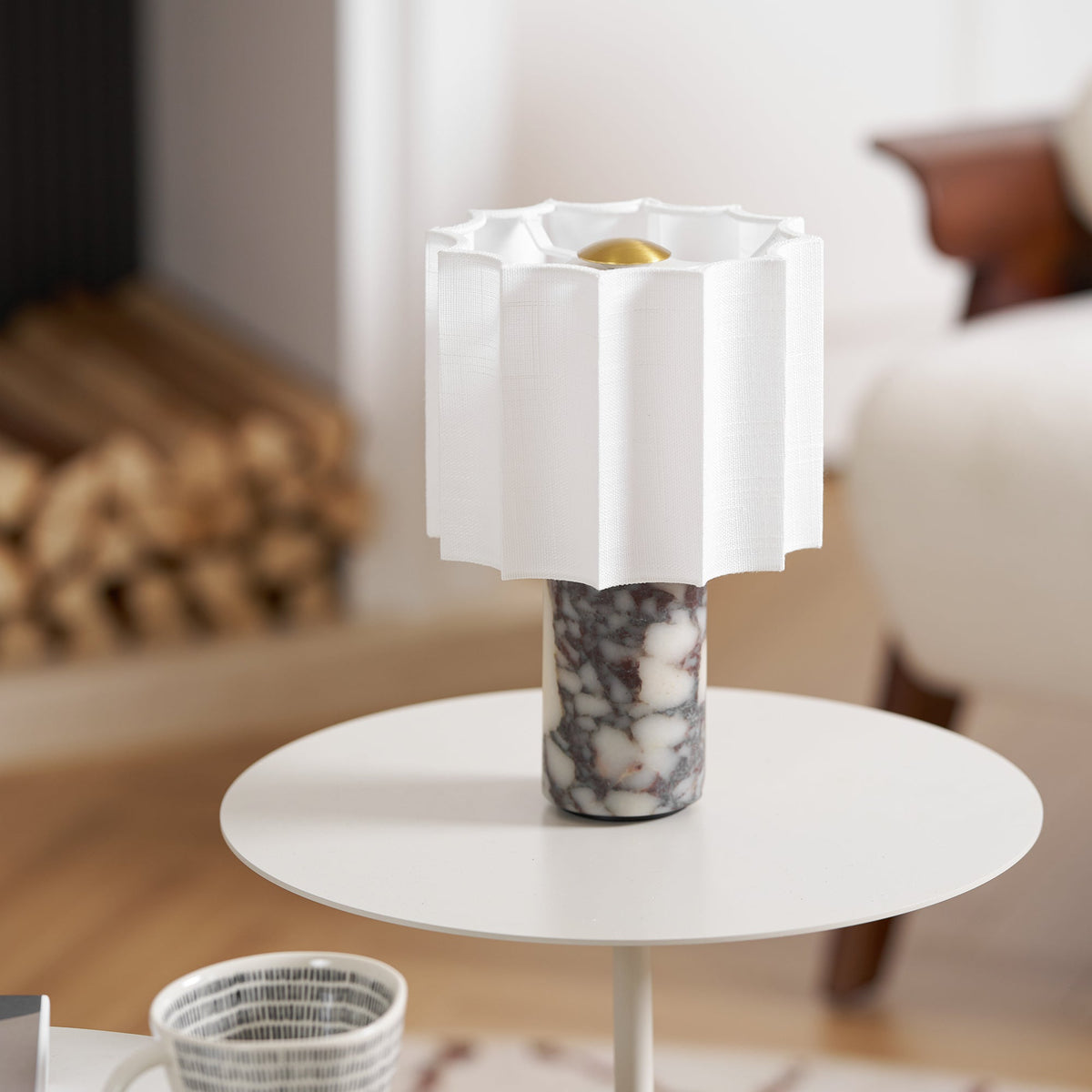 Serenity Pleated Fabric & Marble Table Lamp