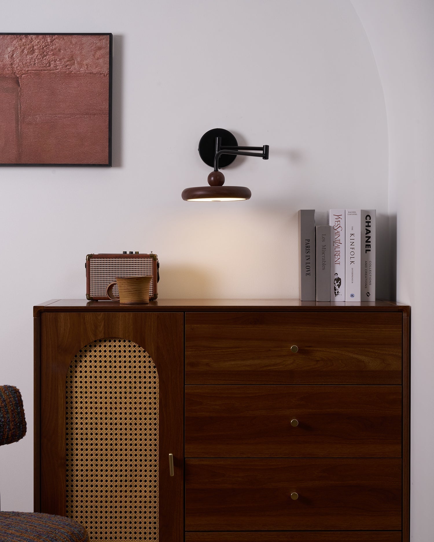 Kenshika Wooden Disc Black Wall Light