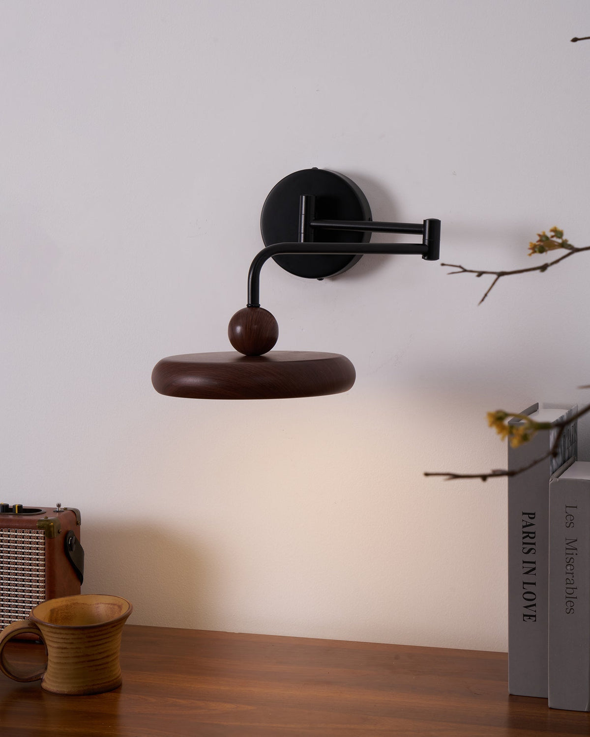 Kenshika Wooden Disc Black Wall Light