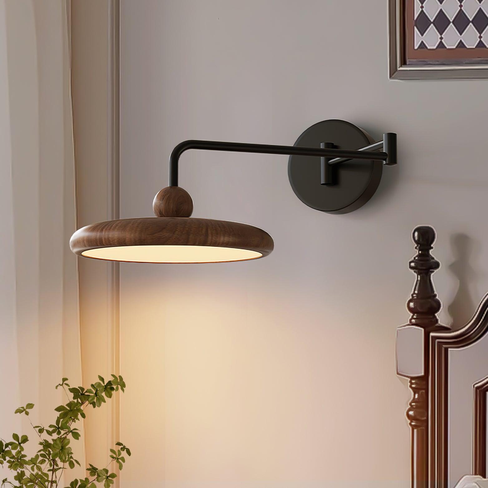 Kenshika Wooden Disc Black Wall Light