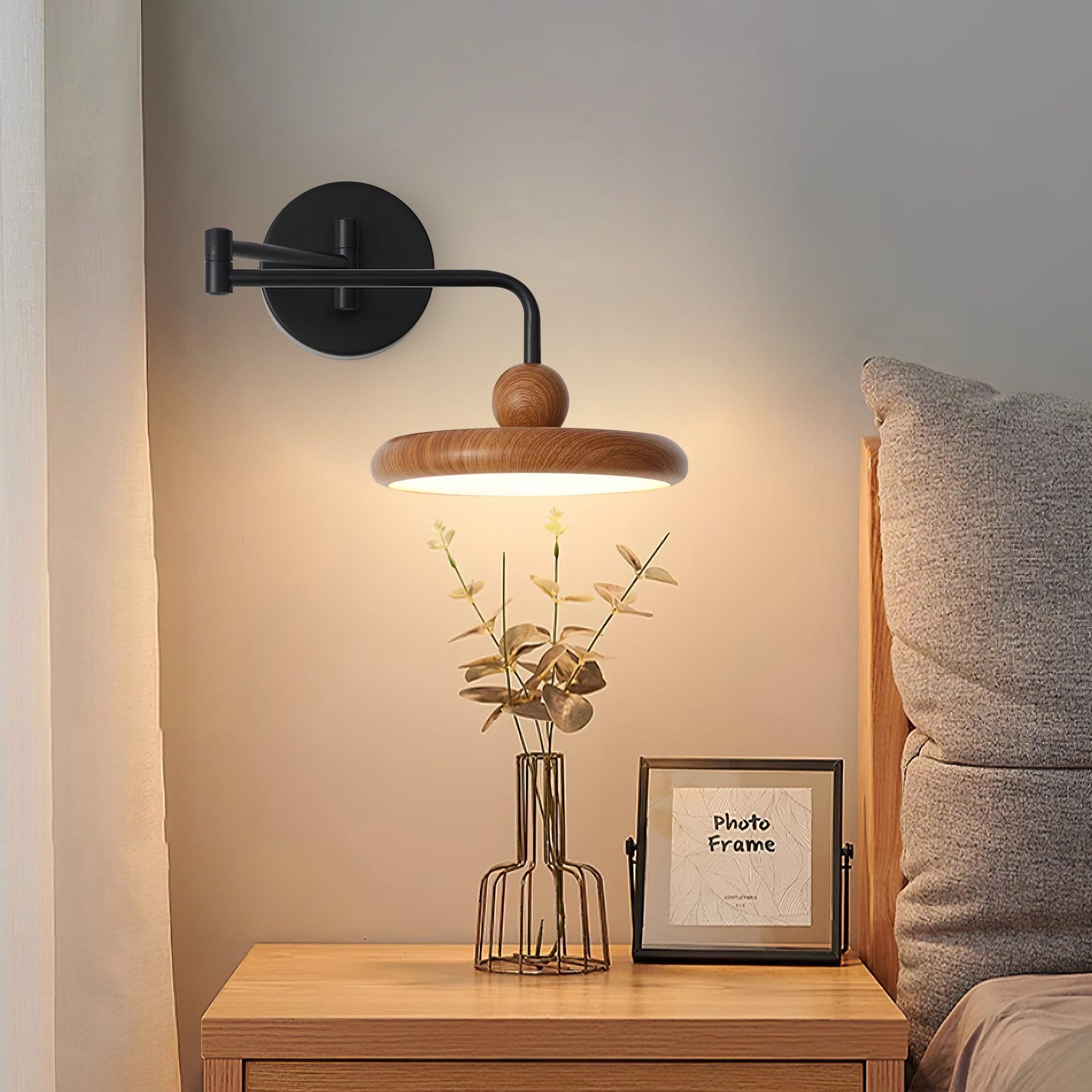 Kenshika Wooden Disc Black Wall Light