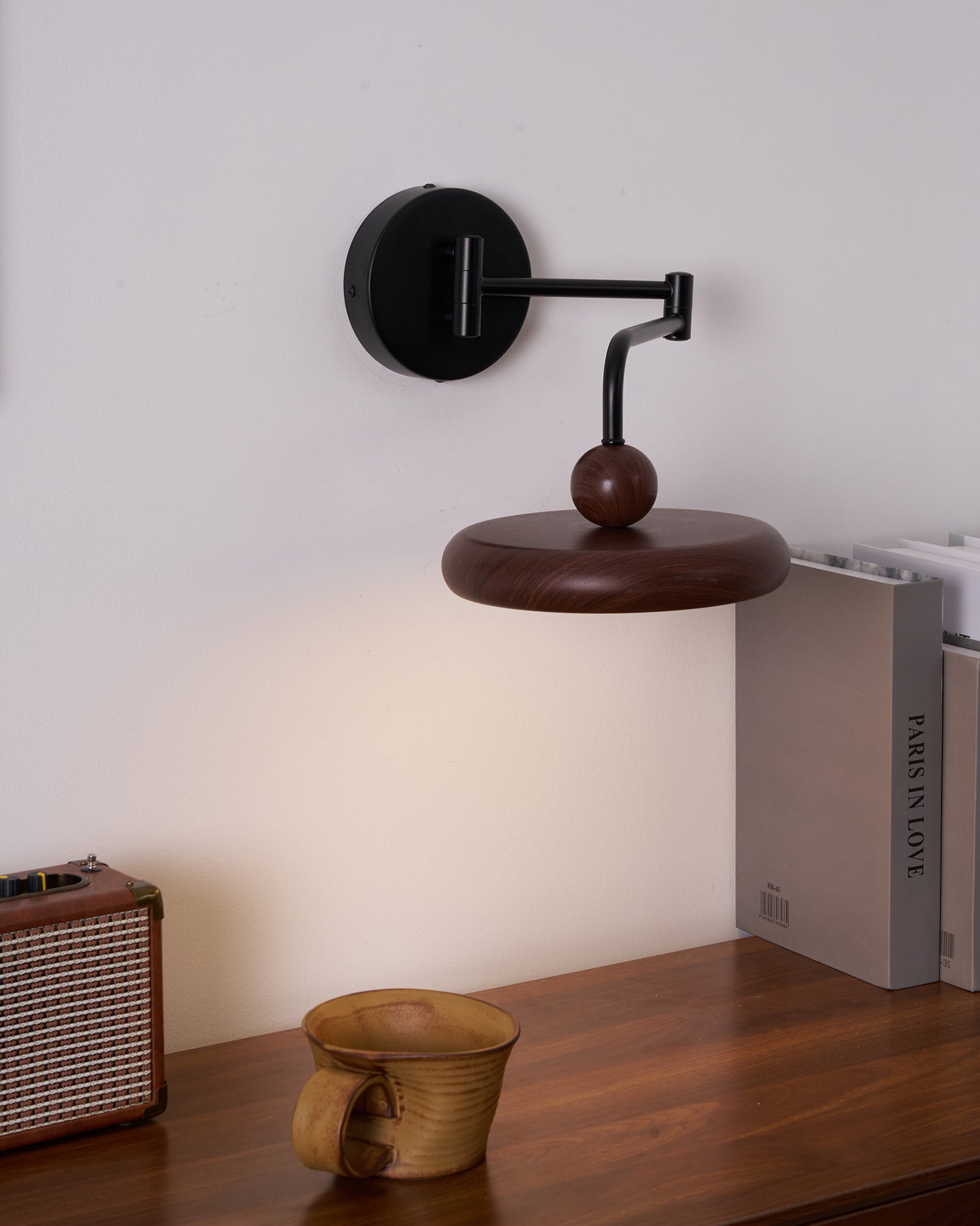 Kenshika Wooden Disc Black Wall Light