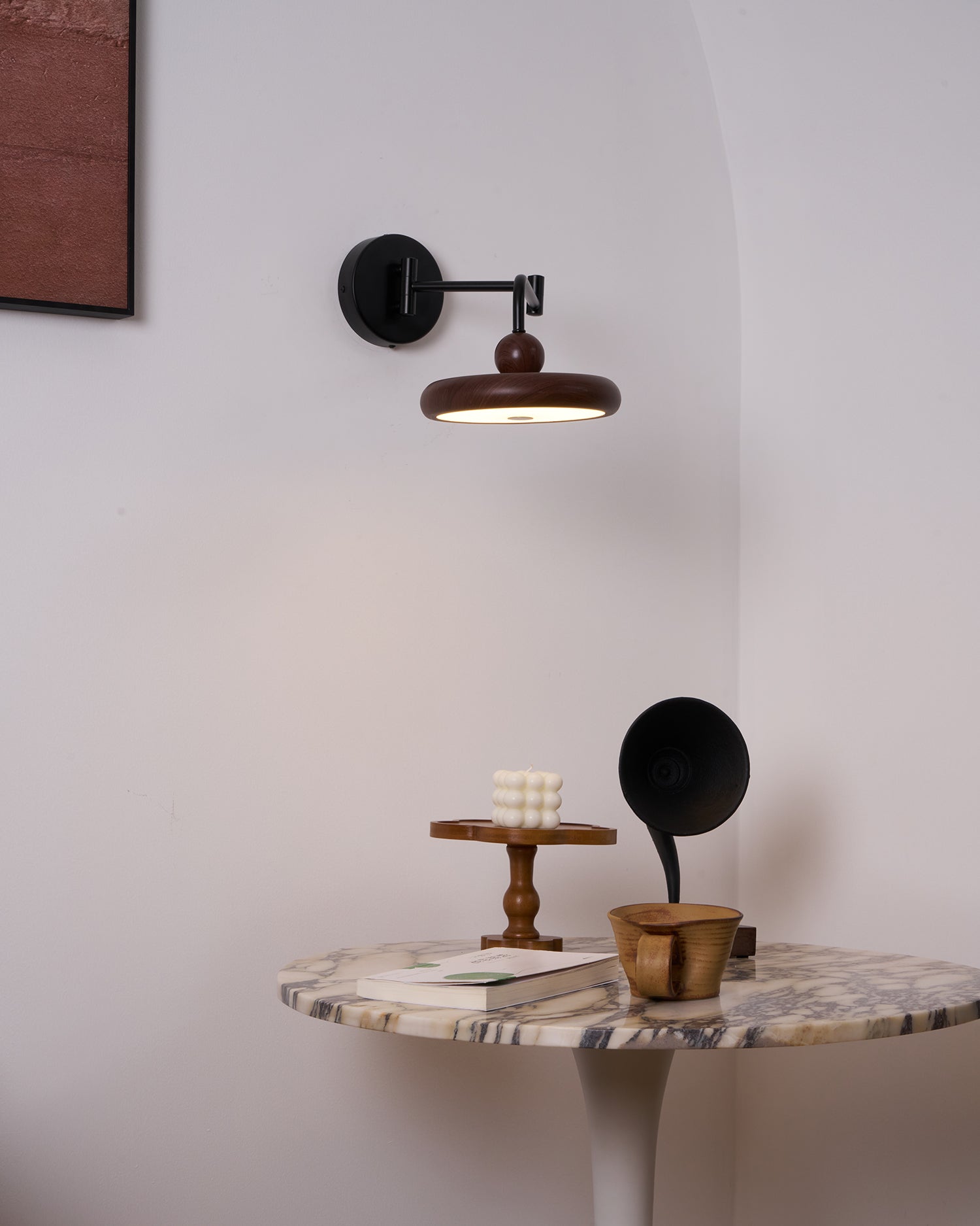 Kenshika Wooden Disc Black Wall Light
