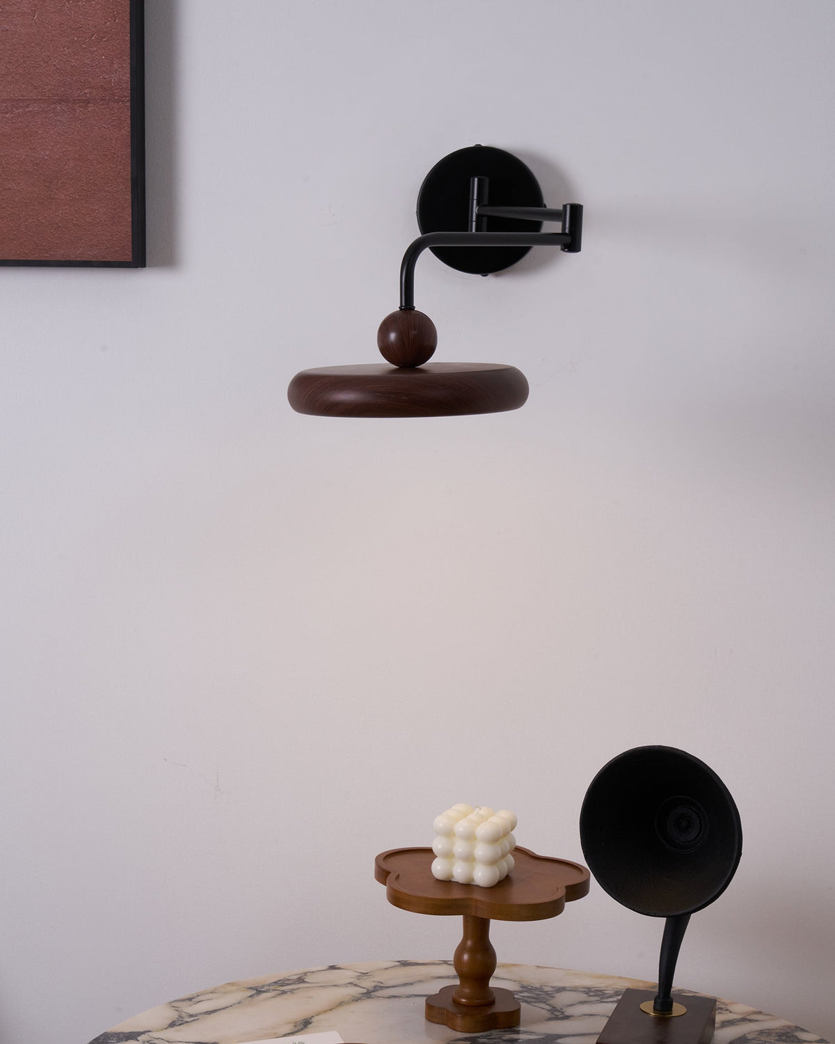 Kenshika Wooden Disc Black Wall Light