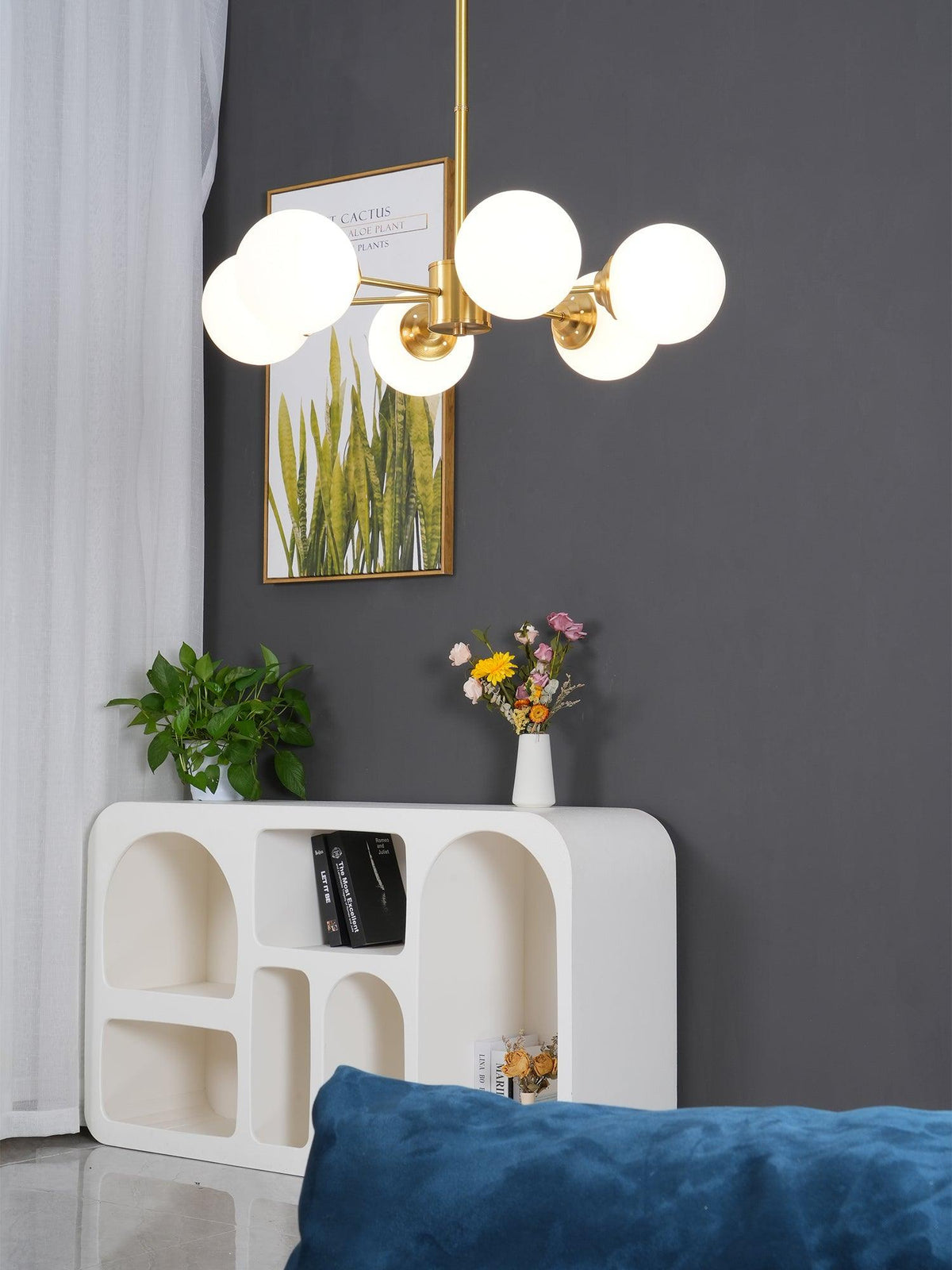 Eshlen Chandelier Brass Opal Glass
