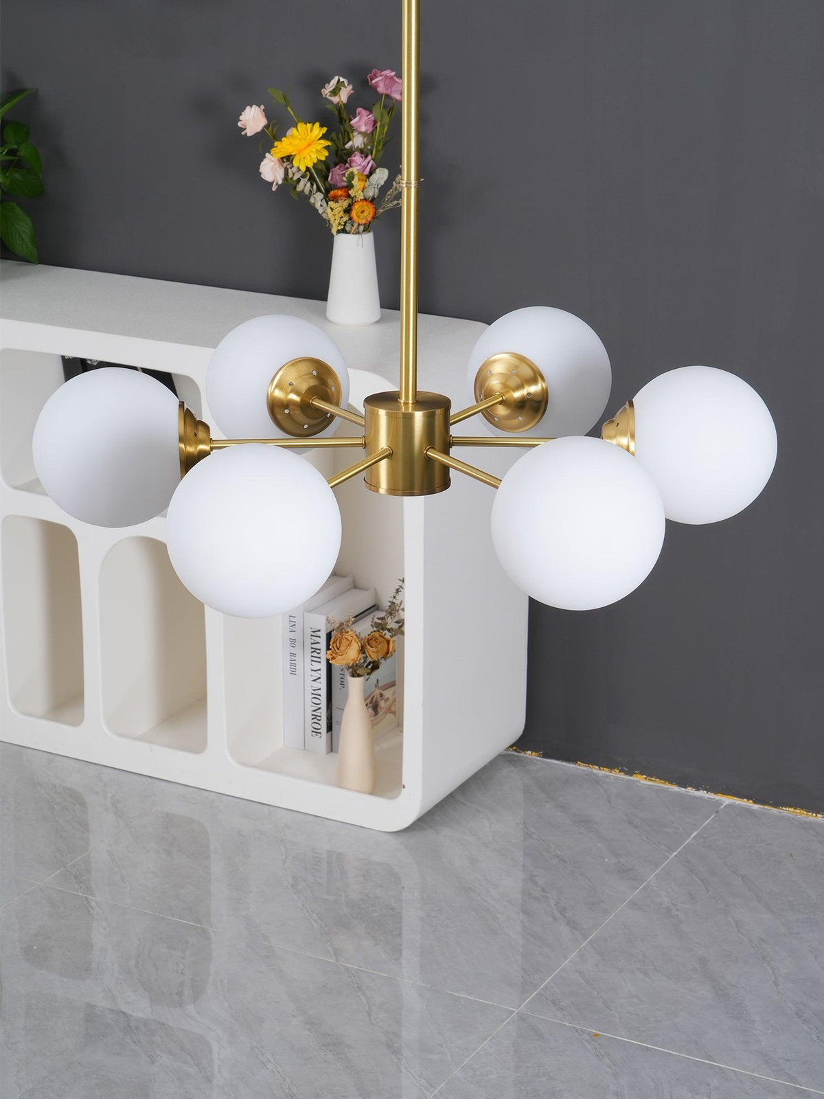 Eshlen Chandelier Brass Opal Glass