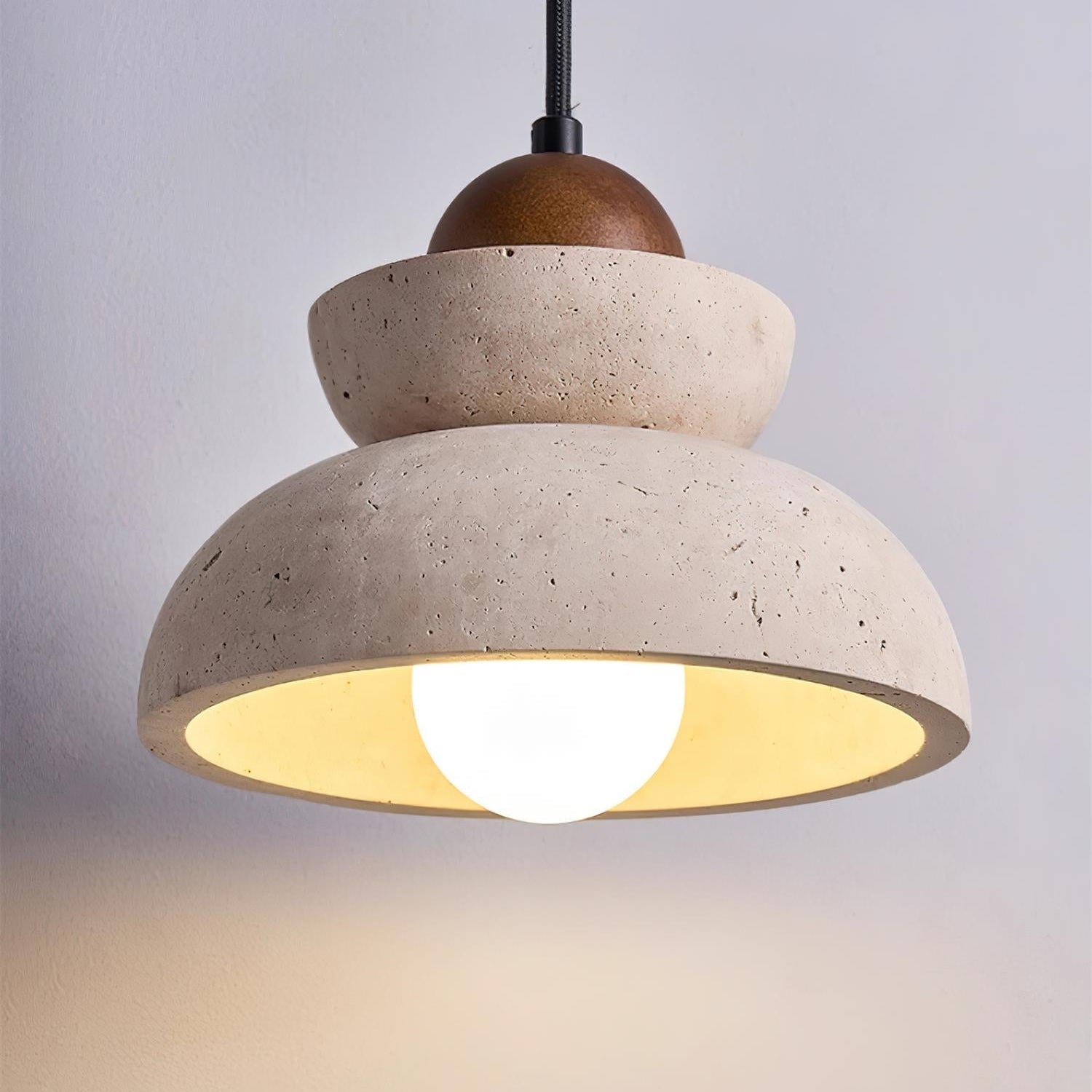 Pendant Lamp Travertine Shade Wood Modern Nordic Beige Walnut - Neutral Decor