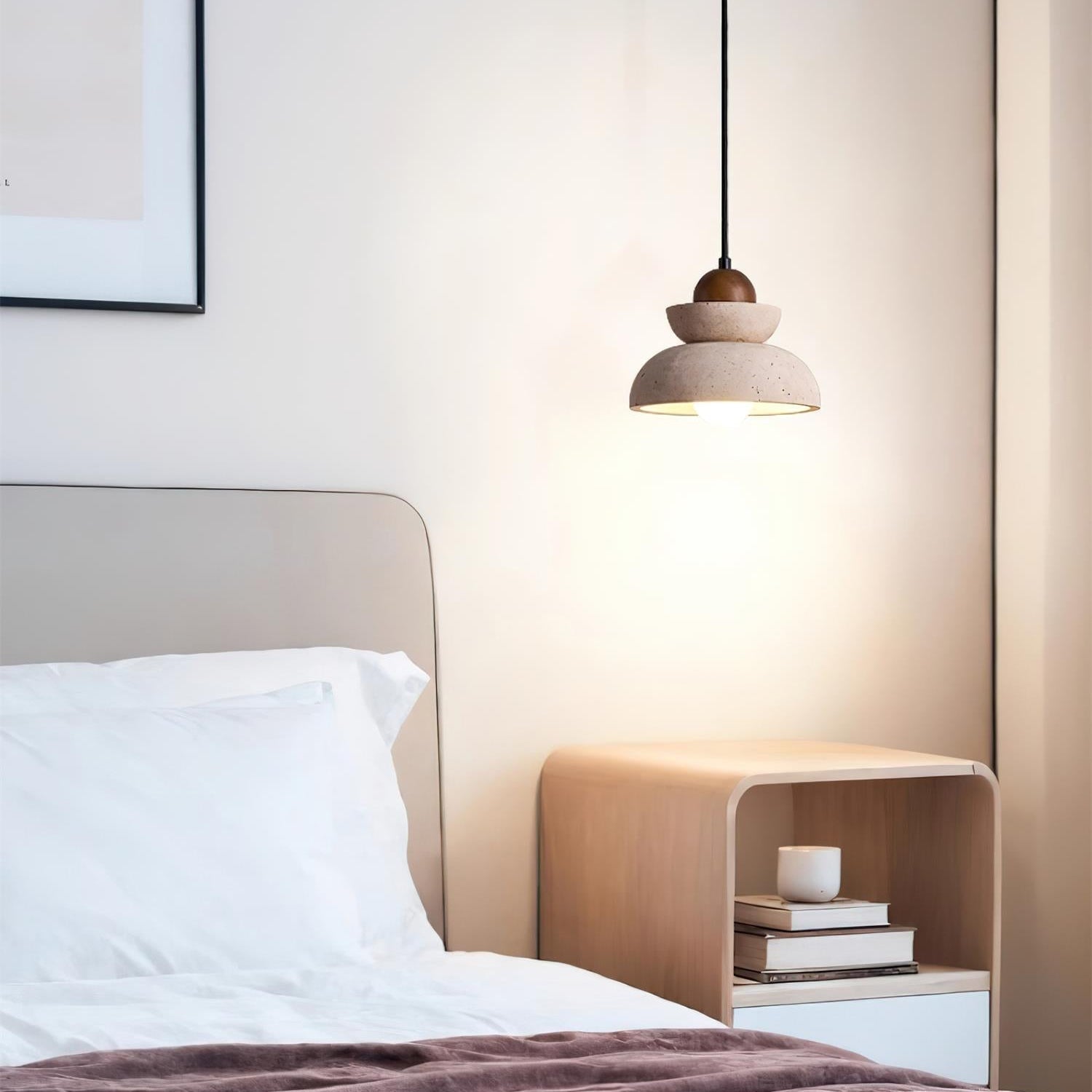 Pendant Lamp Travertine Shade Wood Modern Nordic Beige Walnut - Neutral Decor
