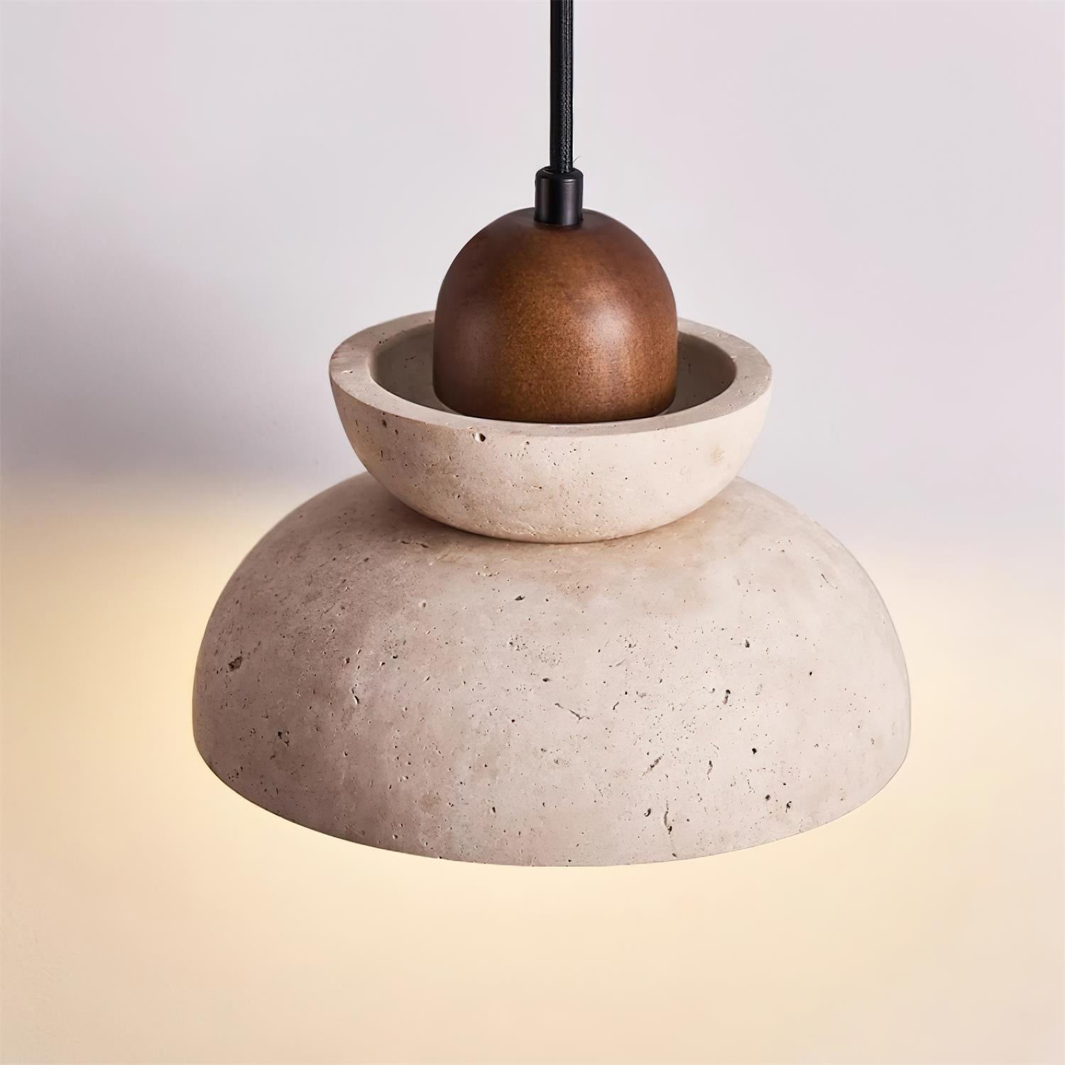 Pendant Lamp Travertine Shade Wood Modern Nordic Beige Walnut - Neutral Decor