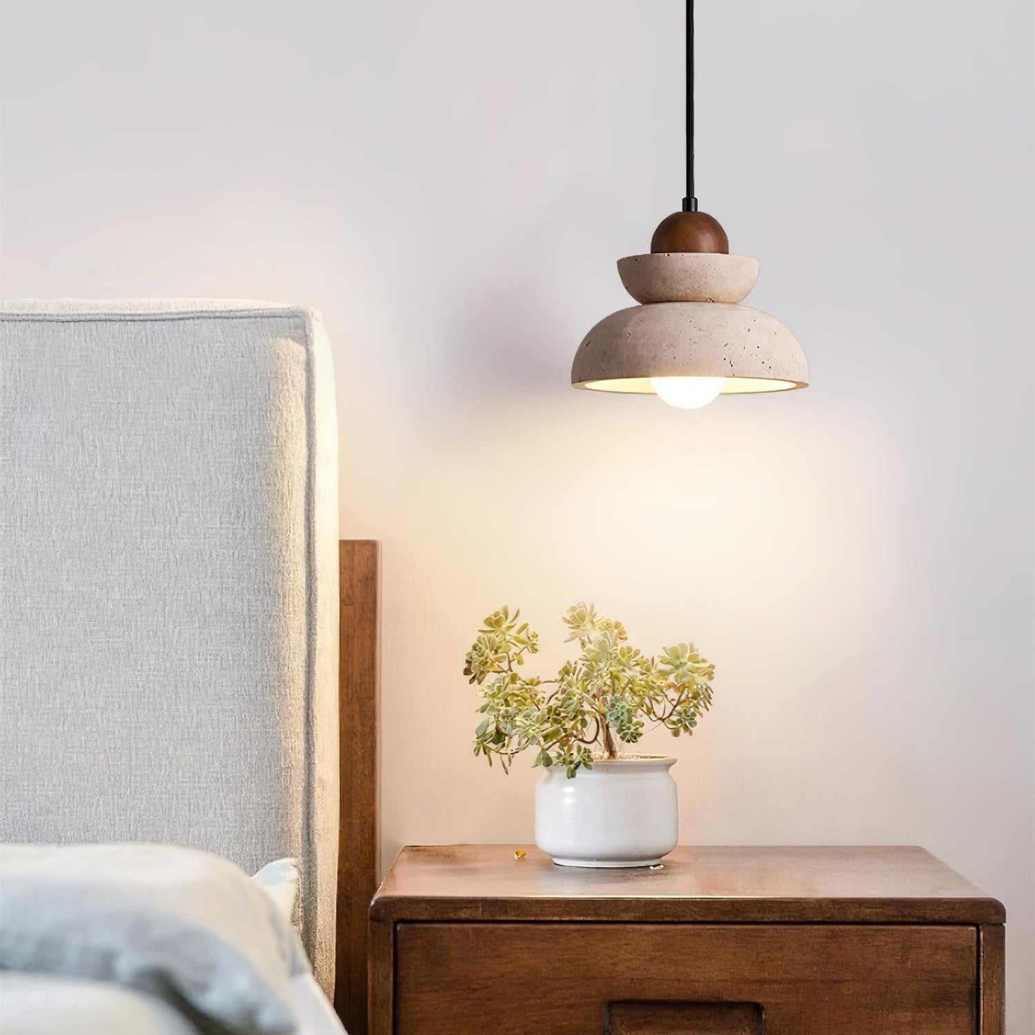 Pendant Lamp Travertine Shade Wood Modern Nordic Beige Walnut - Neutral Decor