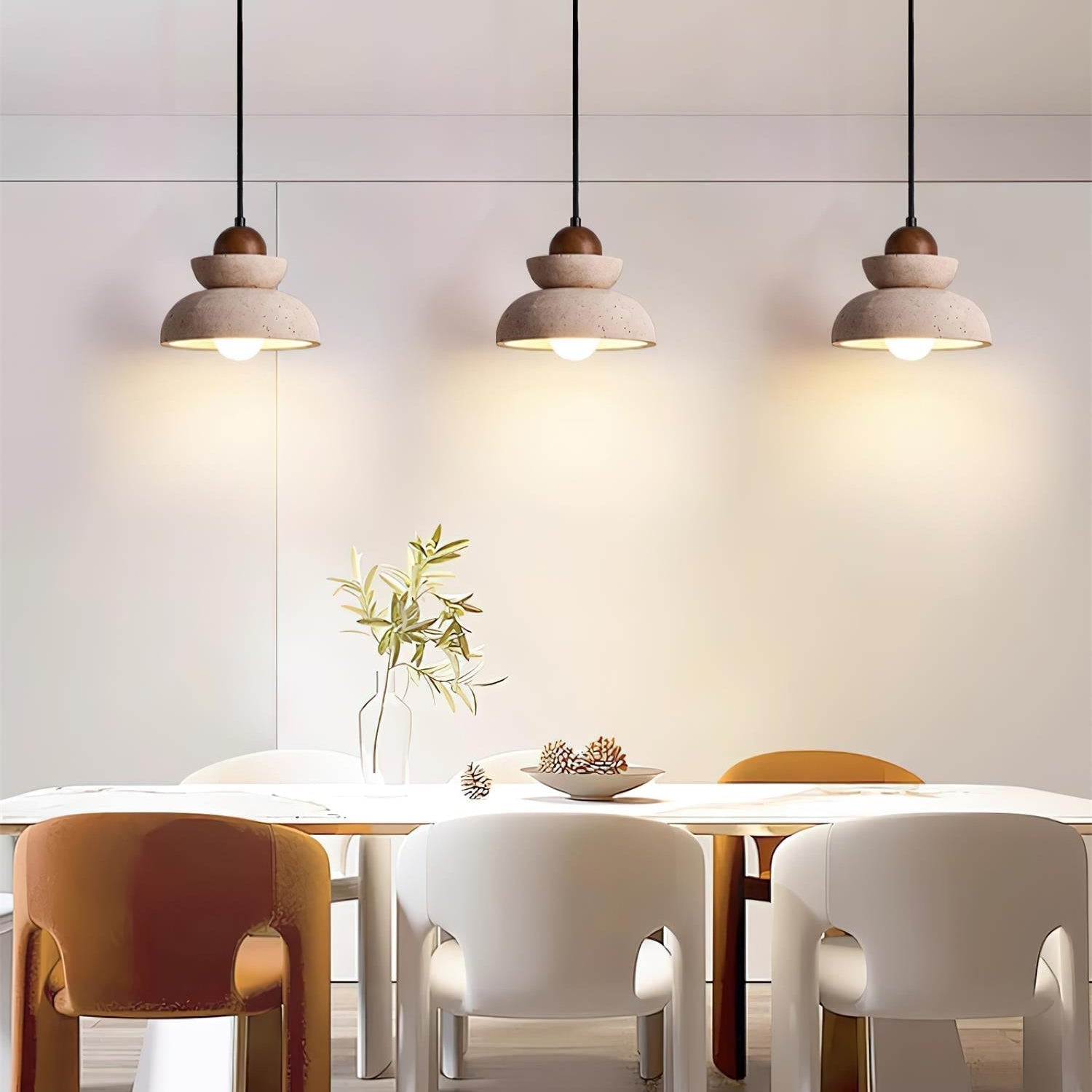 Pendant Lamp Travertine Shade Wood Modern Nordic Beige Walnut - Neutral Decor