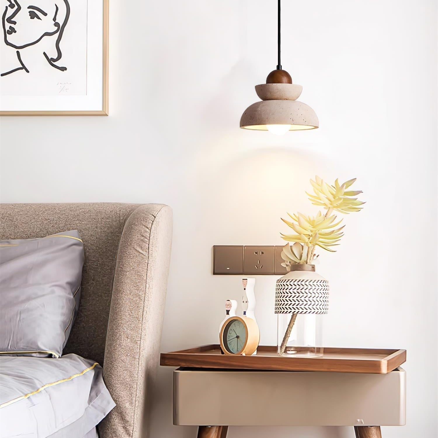 Pendant Lamp Travertine Shade Wood Modern Nordic Beige Walnut - Neutral Decor