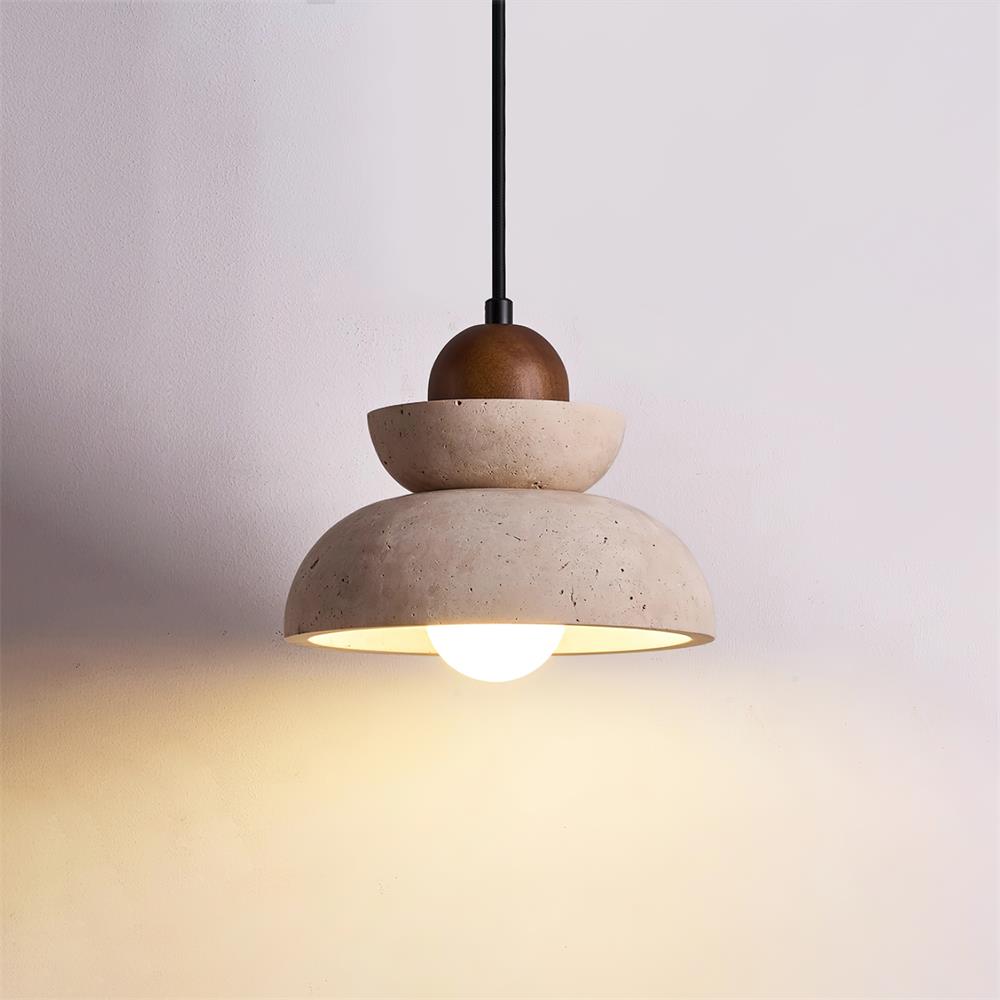 Pendant Lamp Travertine Shade Wood Modern Nordic Beige Walnut - Neutral Decor